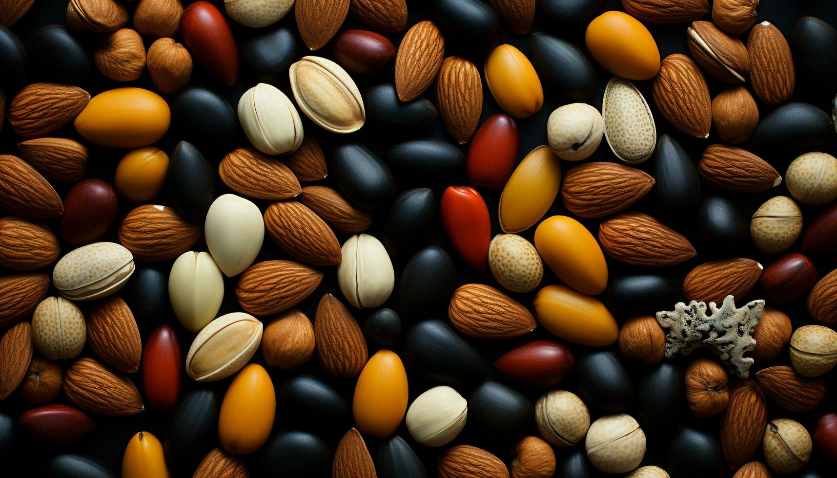 AI generated A healthy snack a colorful pile of fresh almond and hazelnut generated by AI photo