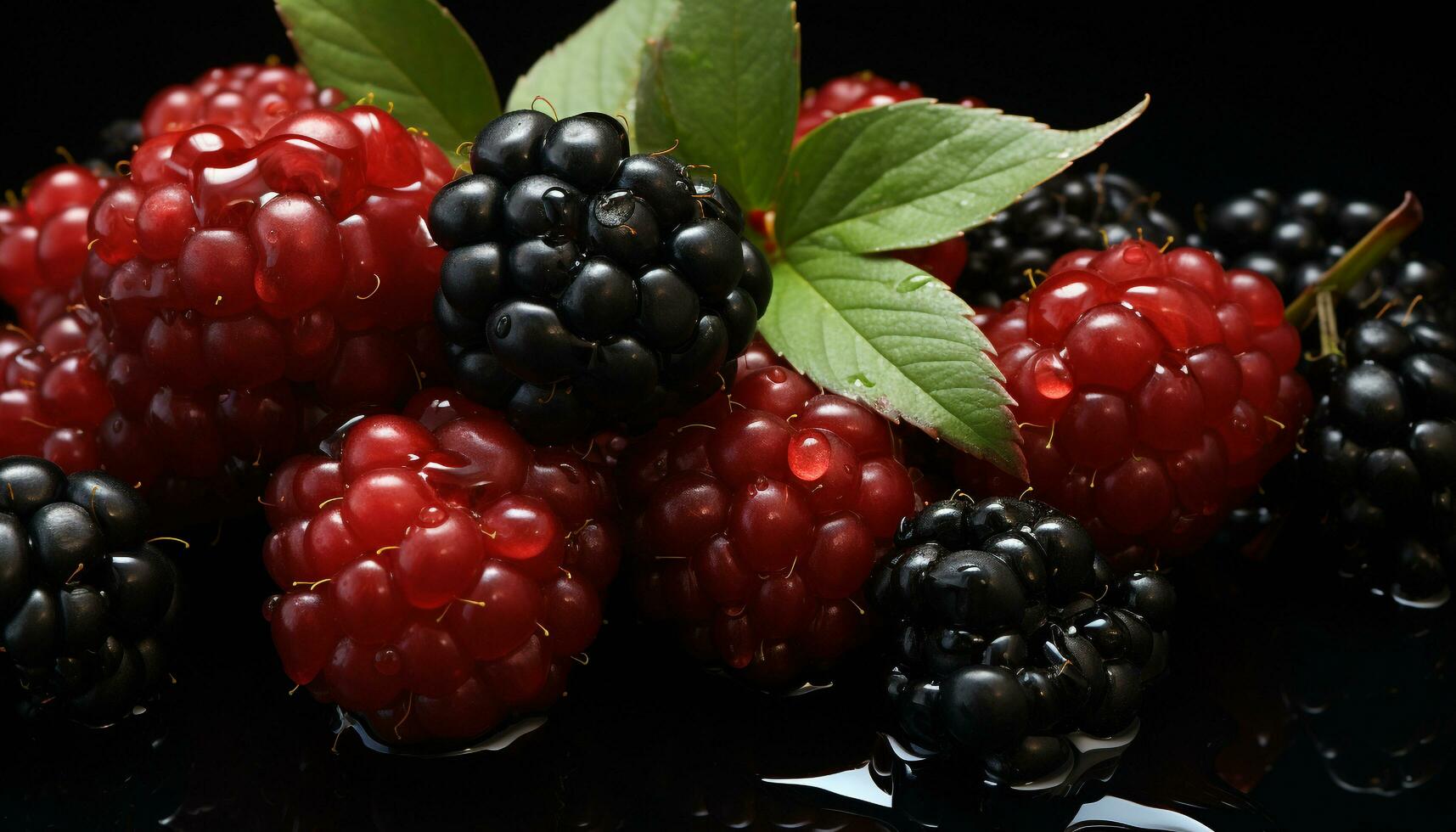 AI generated Fresh, ripe berries on a wooden table, a healthy snack generated by AI photo