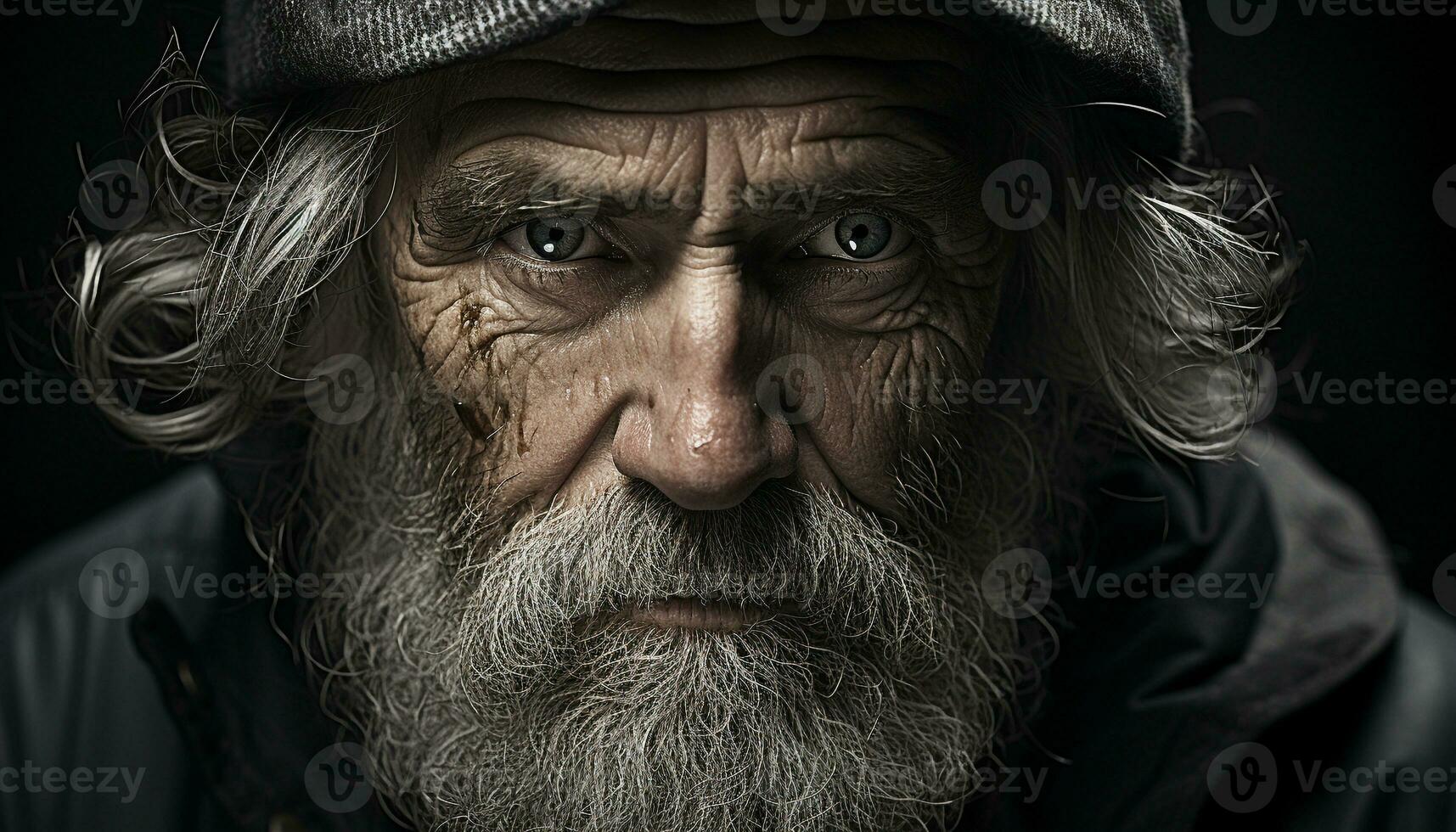 AI generated Serious old man with gray hair staring confidently at camera generated by AI photo