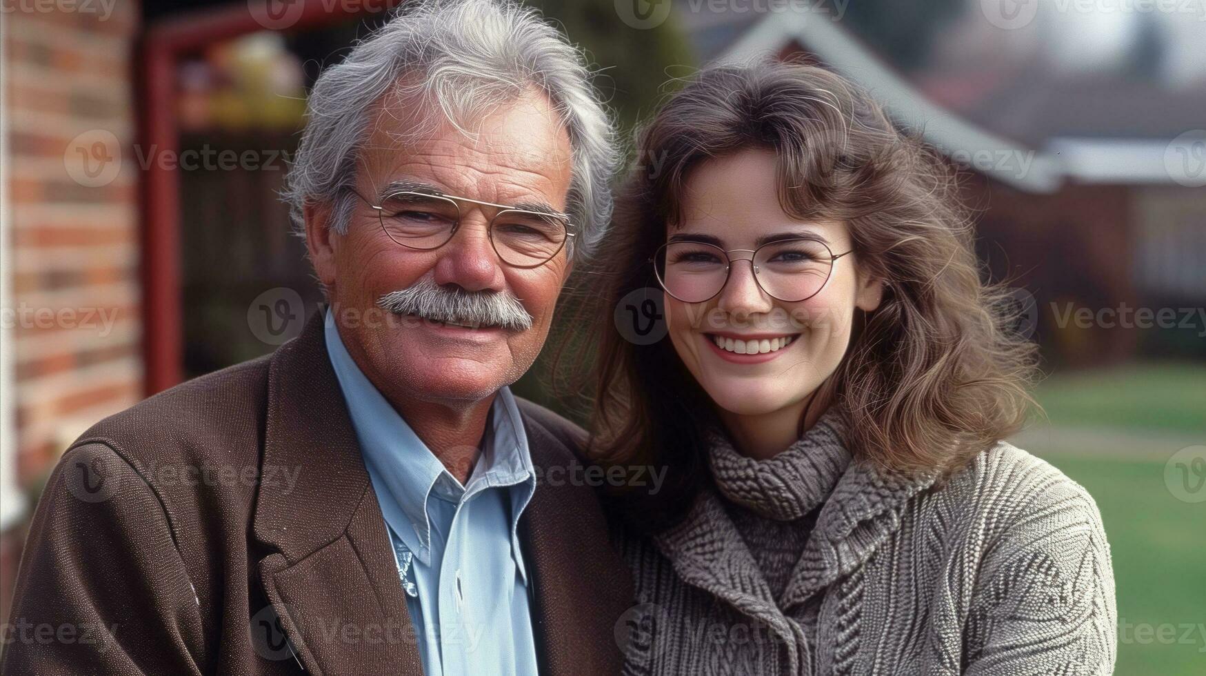 AI generated Happy senior man and young woman enjoying a sunny day together photo