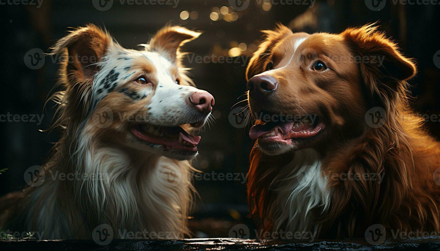 ai generado un linda perrito sentado con dos perros, lealtad y amistad generado por ai foto