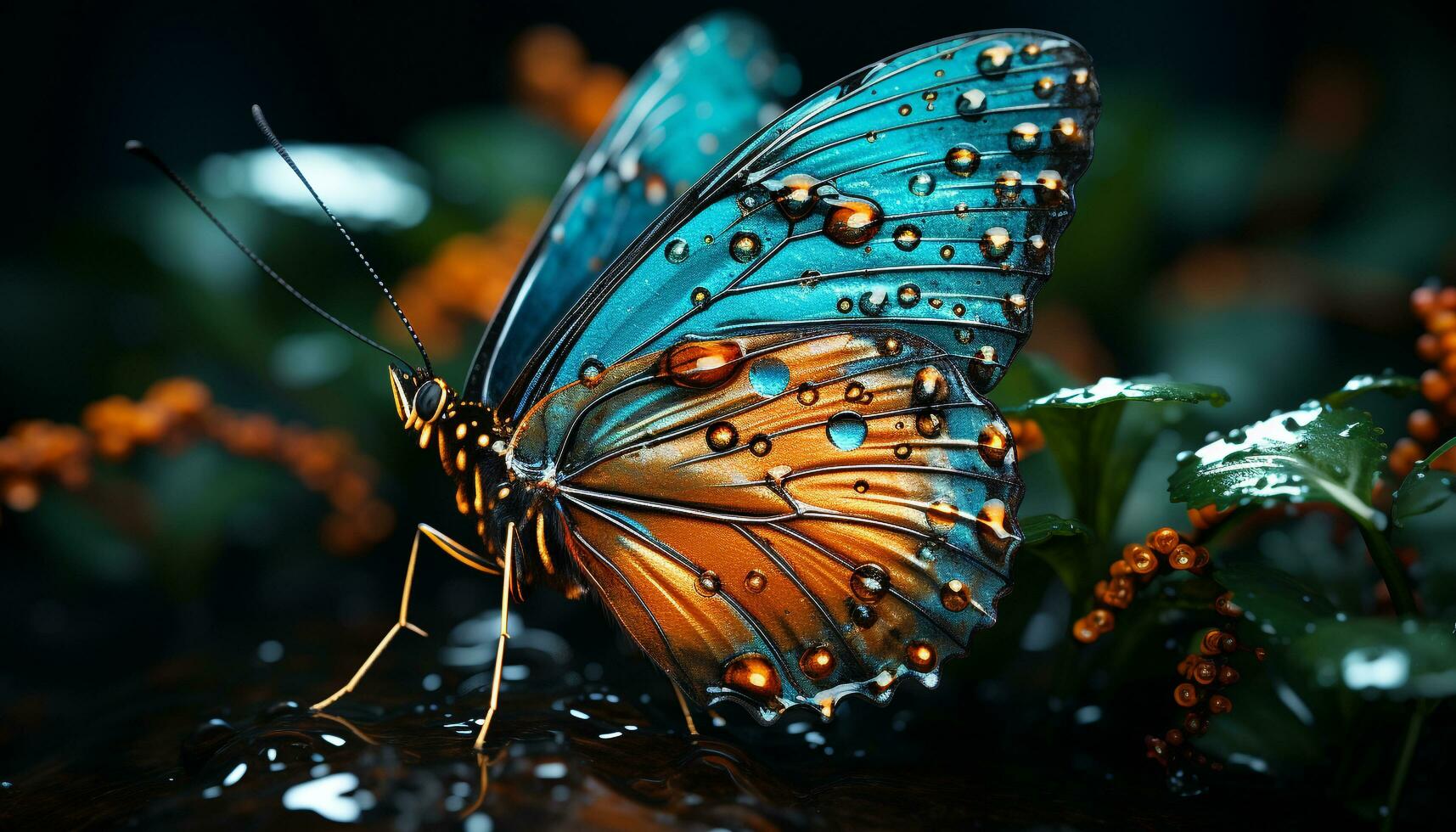 AI generated Vibrant butterfly wing showcases nature beauty in close up generated by AI photo