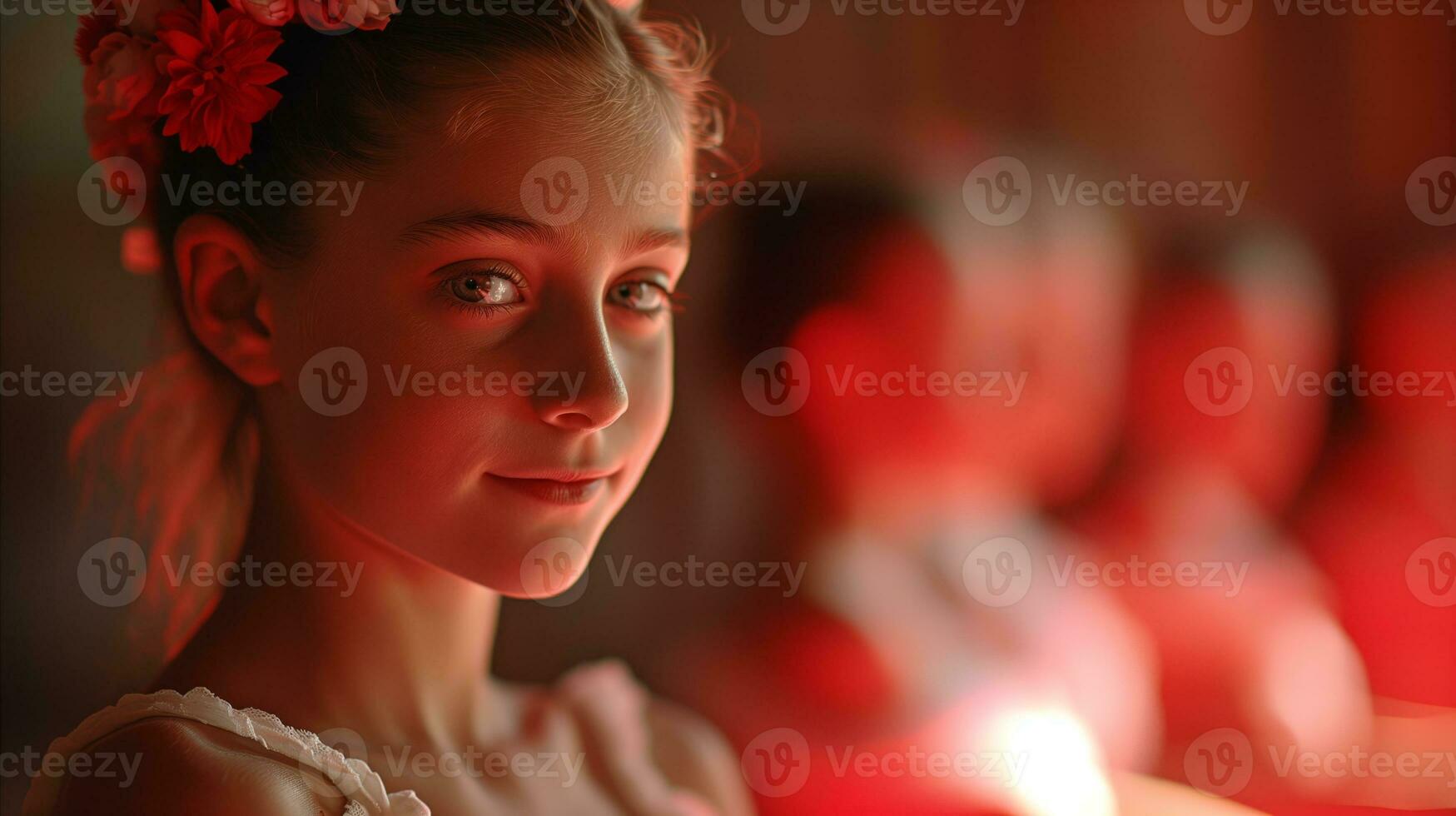 AI generated A group of girls in ballet attire stand in a light area. Generative AI photo