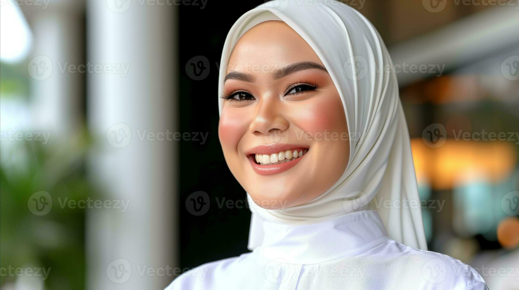 AI generated A muslim woman is smiling with a hijab. Generative AI photo