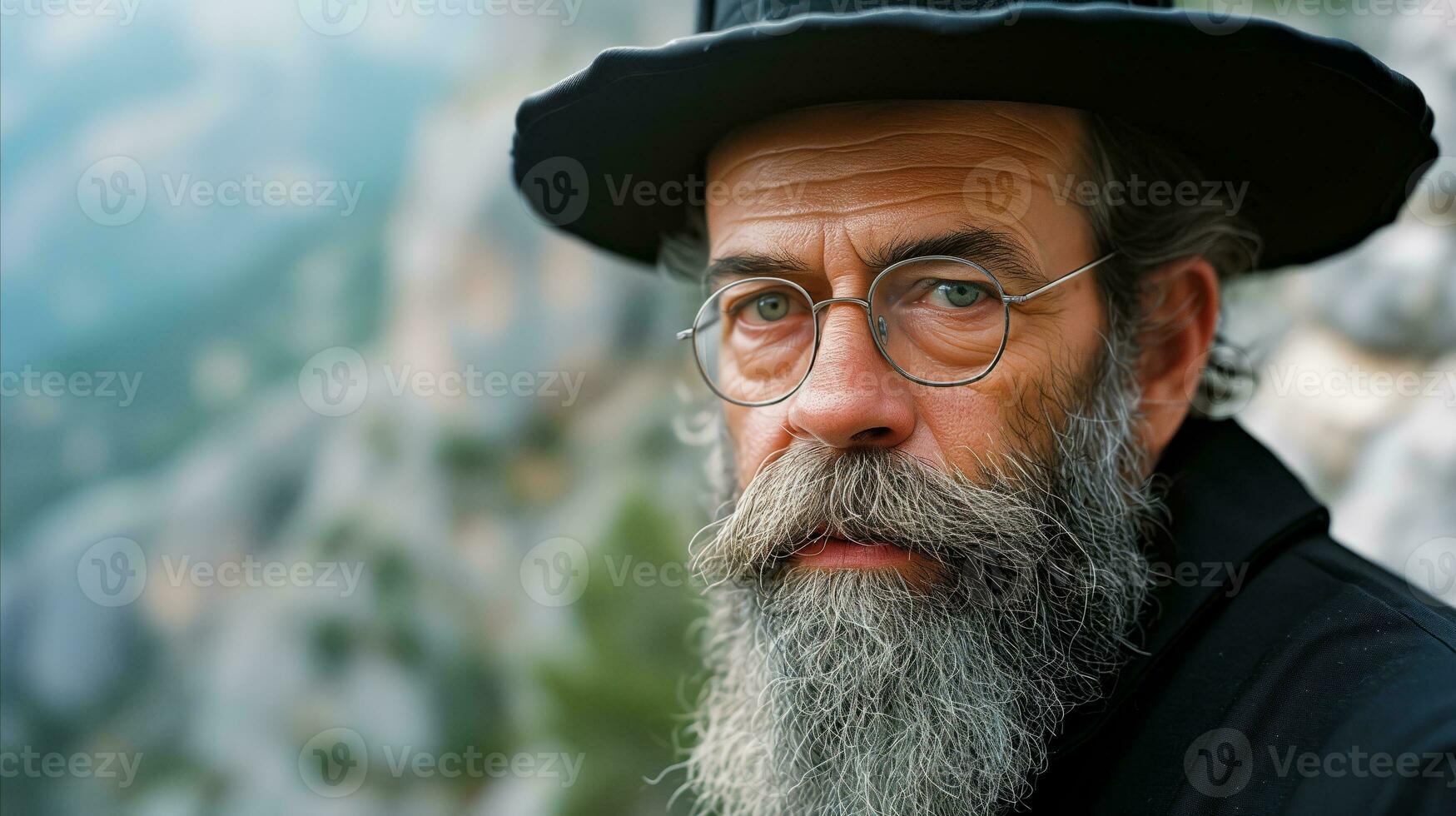 AI generated Portrait of a thoughtful bearded senior man in a beret photo
