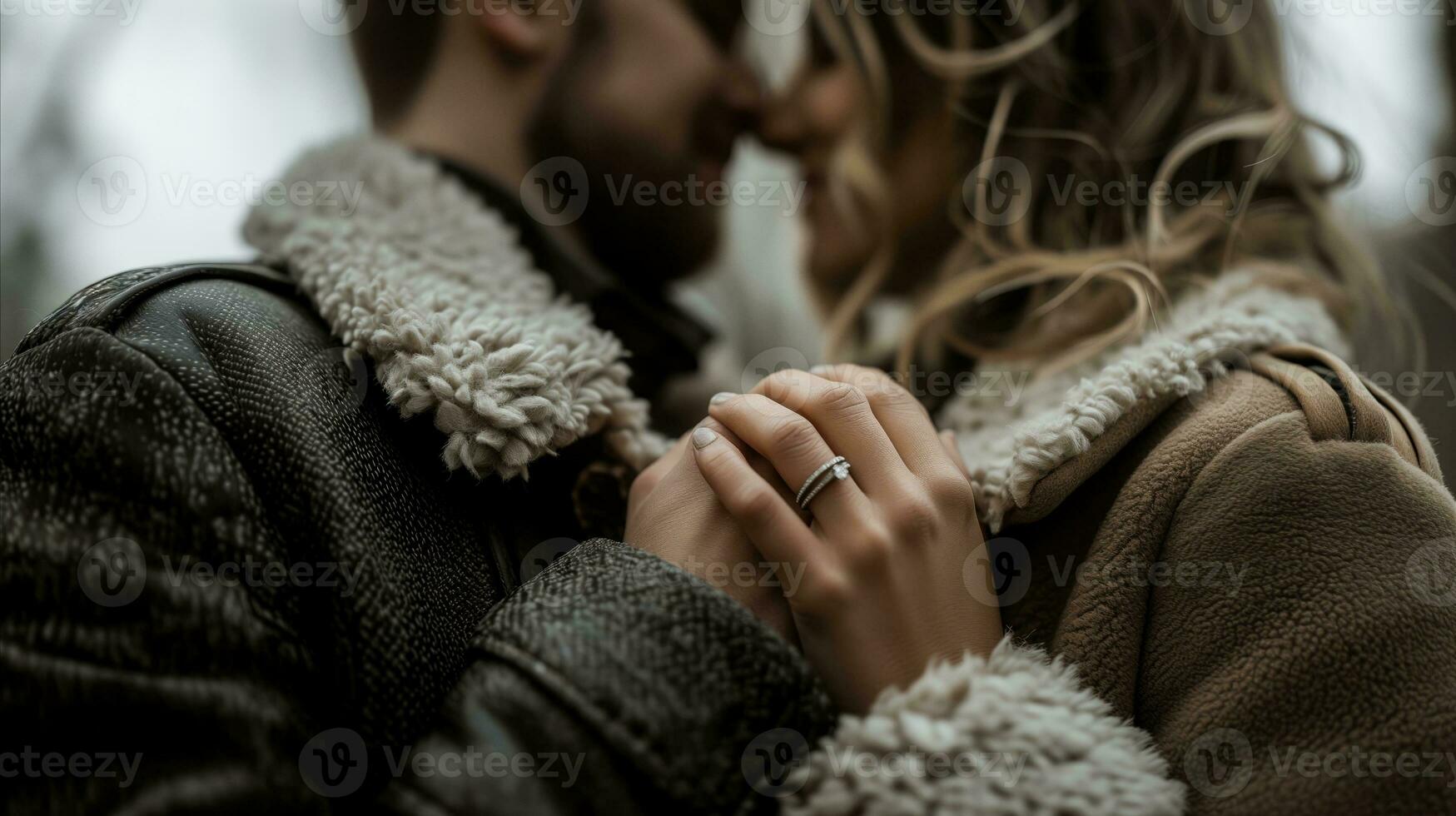 AI generated Close-up of loving couple embracing and sharing a kiss outdoors photo
