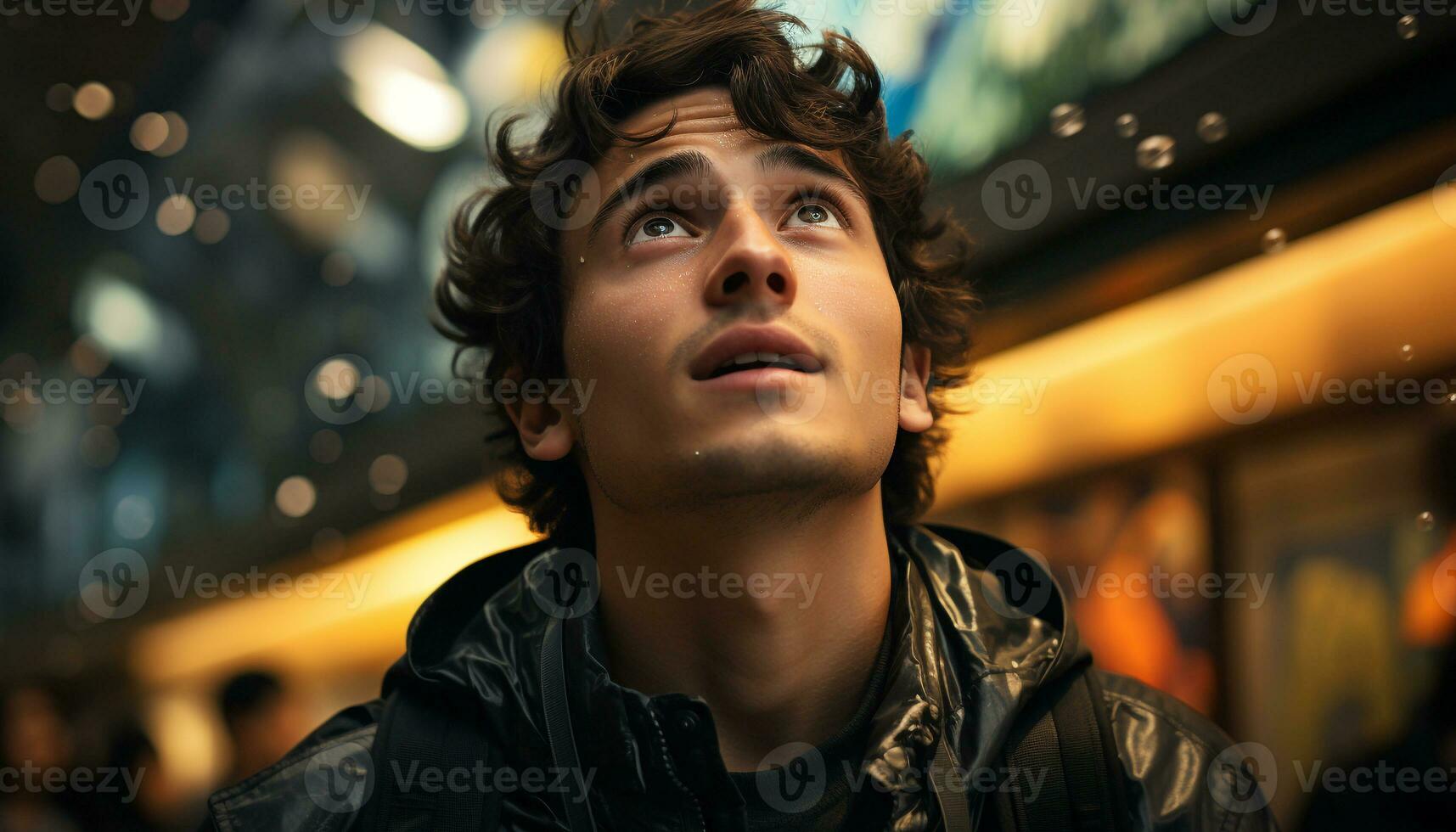 AI generated Smiling man in casual clothing enjoys city nightlife outdoors generated by AI photo