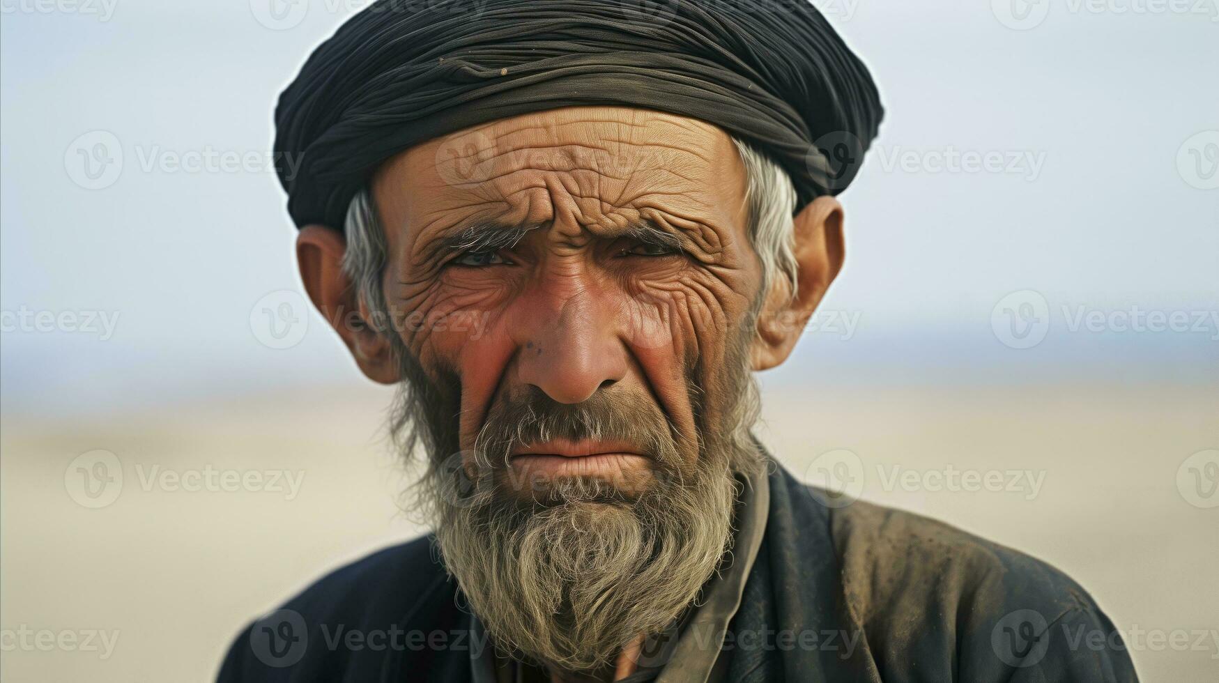AI generated An elderly man with a long beard and wearing a turban. Generative AI photo