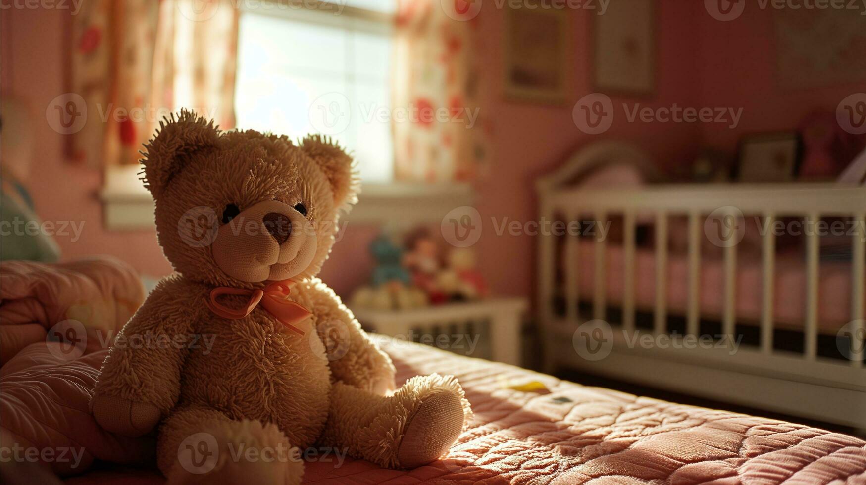 AI generated Cute teddy bear in a baby's room. Generative AI photo