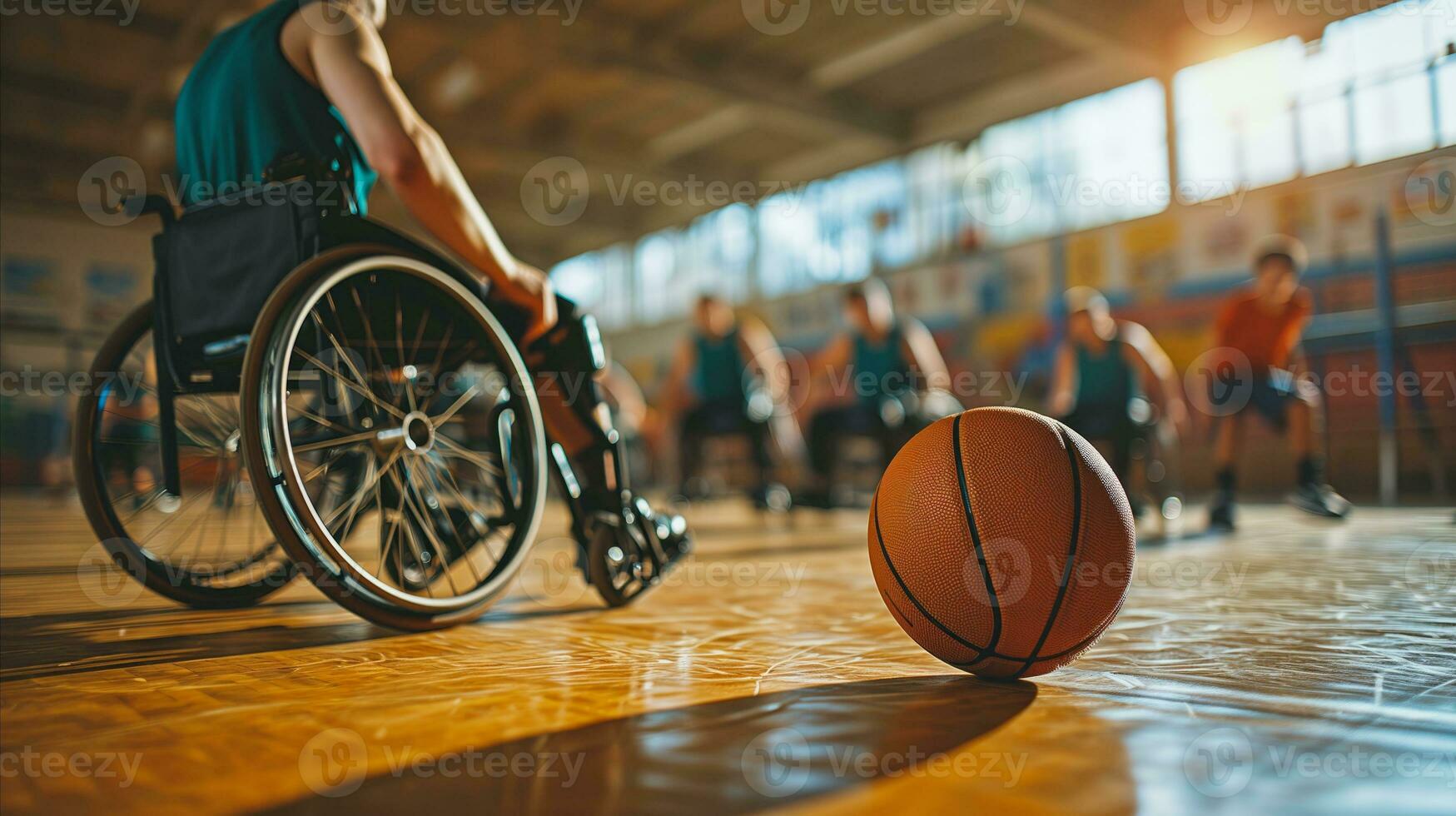 AI generated Players in wheelchairs in the background, symbolizing inclusivity in sports. Generative AI photo