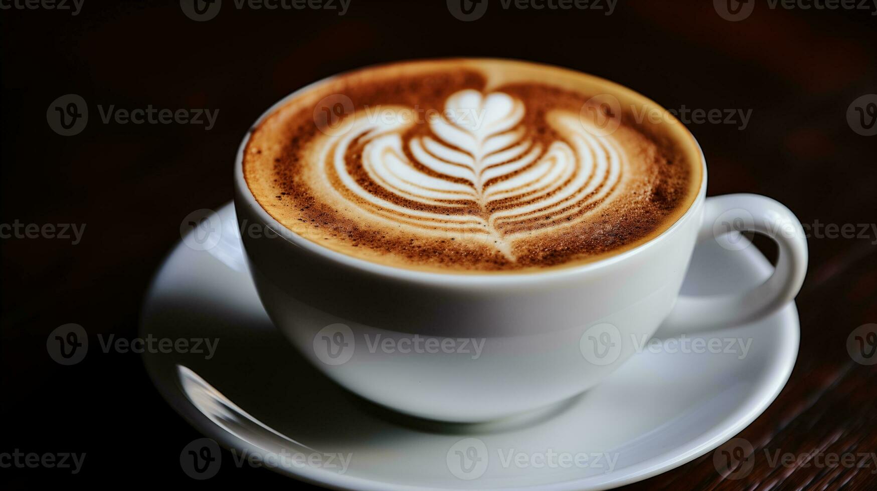 AI generated A cup of coffee with a leaf design on top, showcasing a beautiful and intricate pattern. Generative AI photo