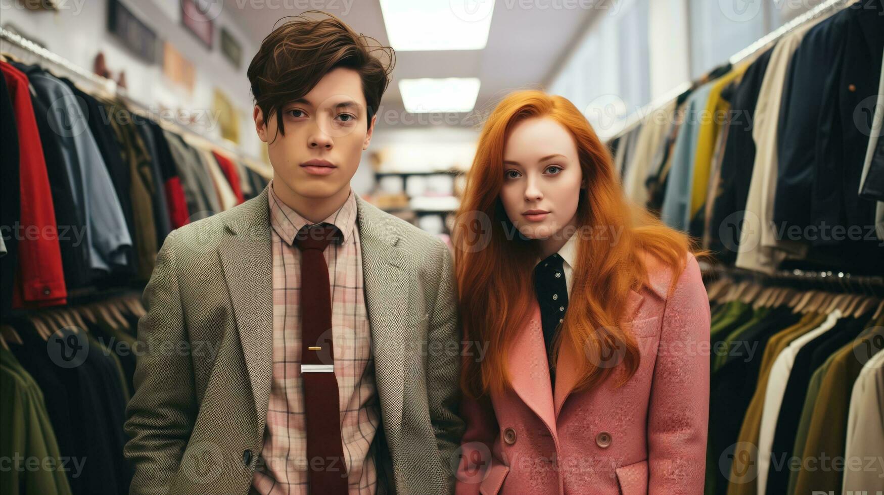 AI generated A man and a woman dressed in clothes in a store. Generative AI photo