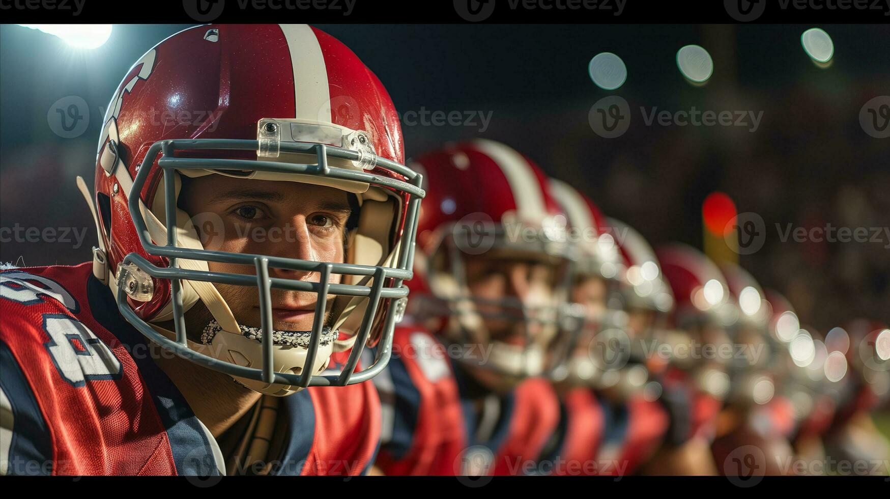 AI generated A football player in front of teammates, playing American football. Generative AI photo