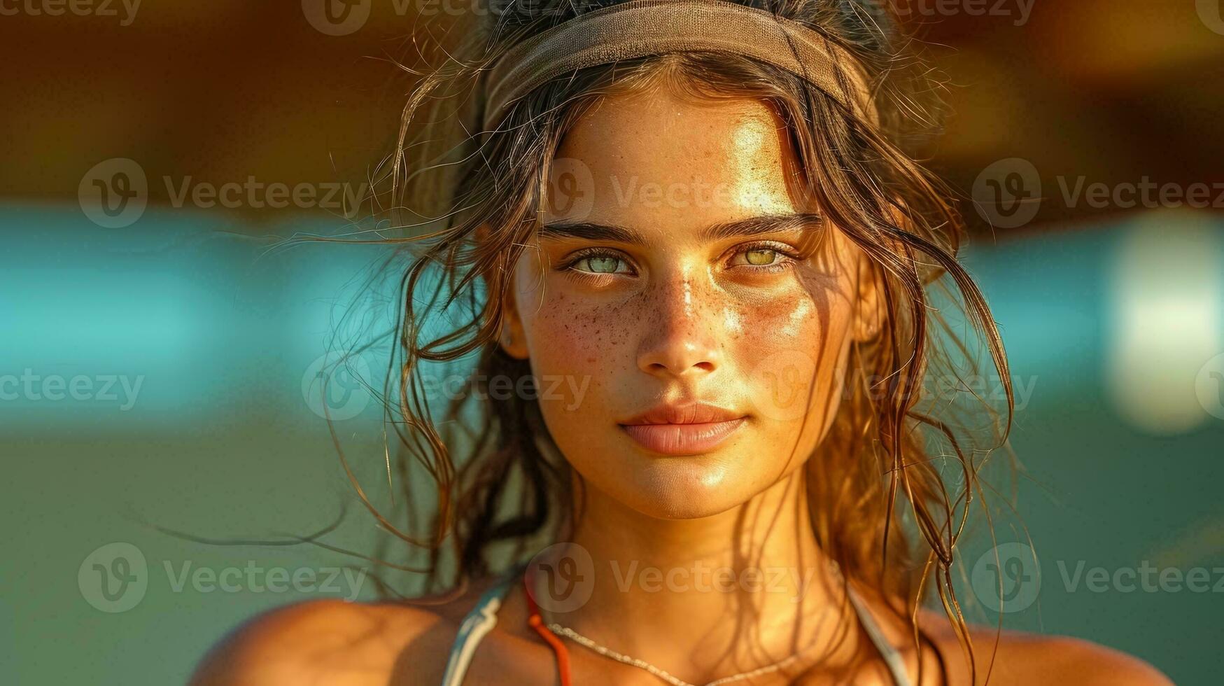 AI generated a beautiful woman is posing with a head band photo
