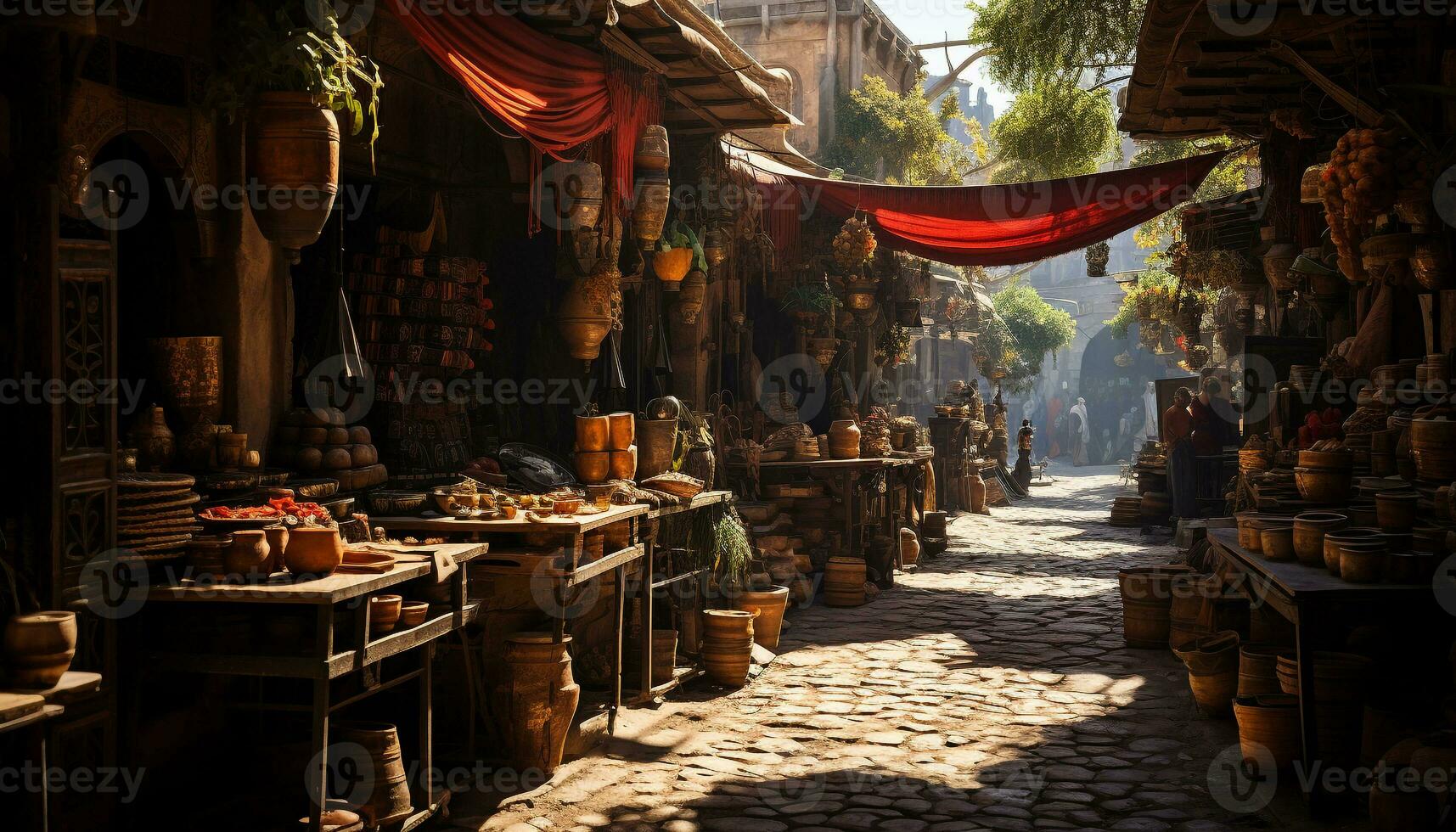 AI generated Wooden lanterns selling in an old fashioned Chinese souvenir store generated by AI photo