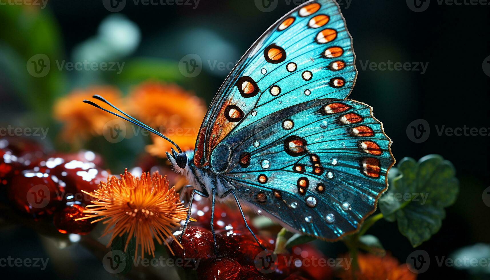 AI generated Vibrant butterfly wing showcases nature beauty in multi colored patterns generated by AI photo