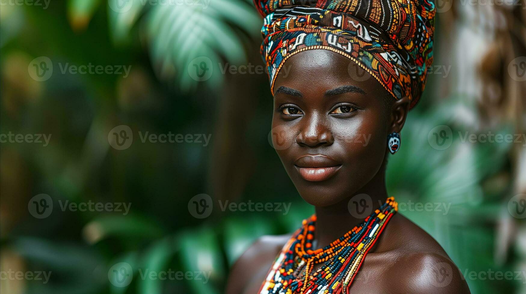 AI generated A african woman in a colorful headpiece. Generative AI photo