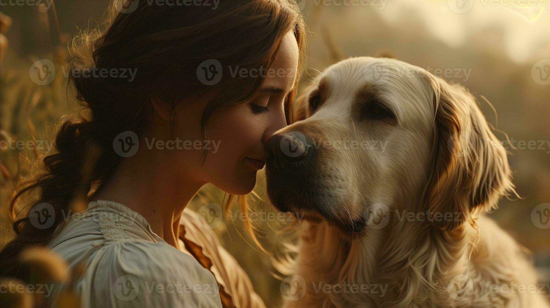 AI generated Woman sharing a tender moment with her dog photo