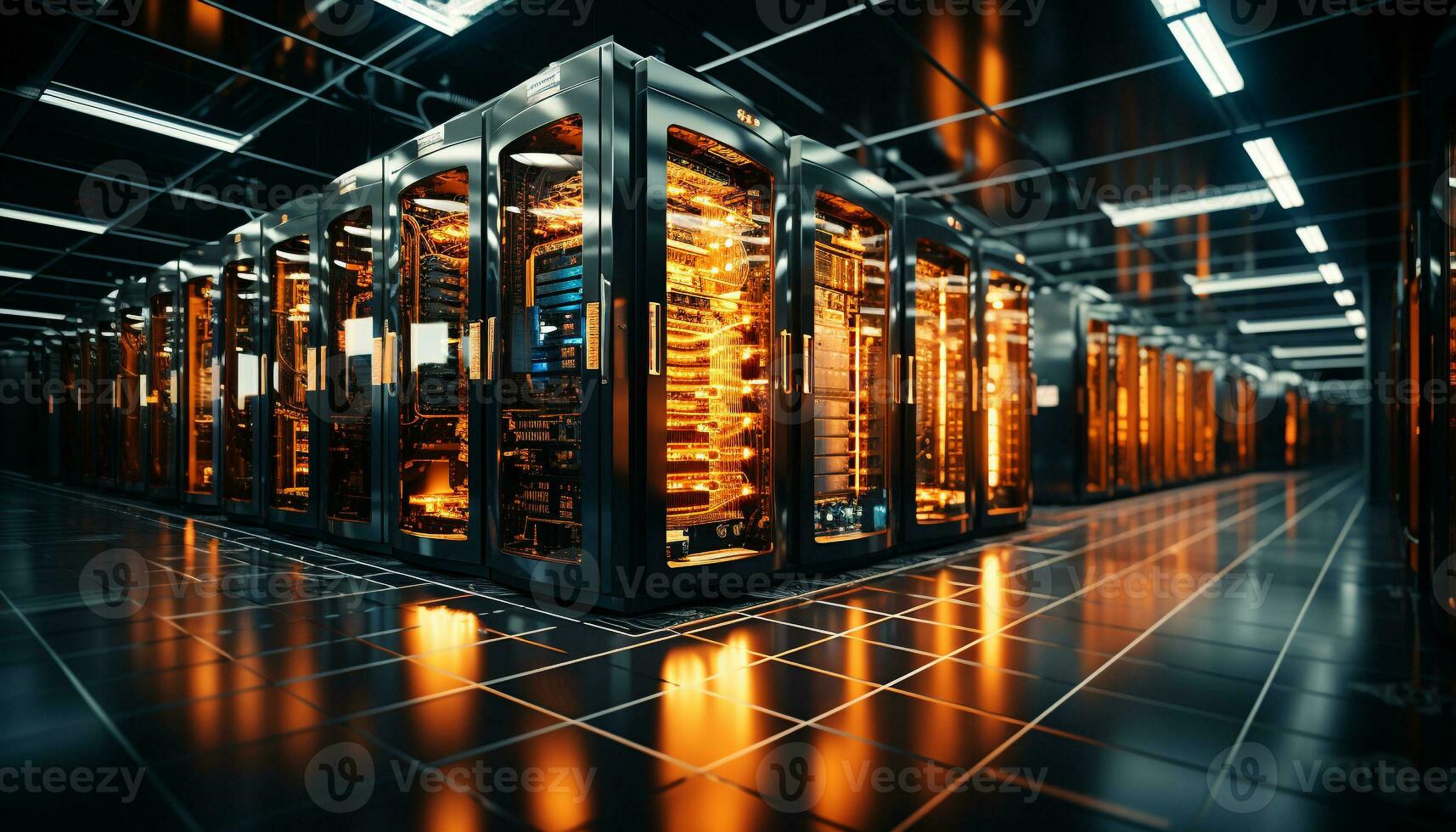 AI generated Futuristic computer network powers global communications inside modern factory generated by AI photo