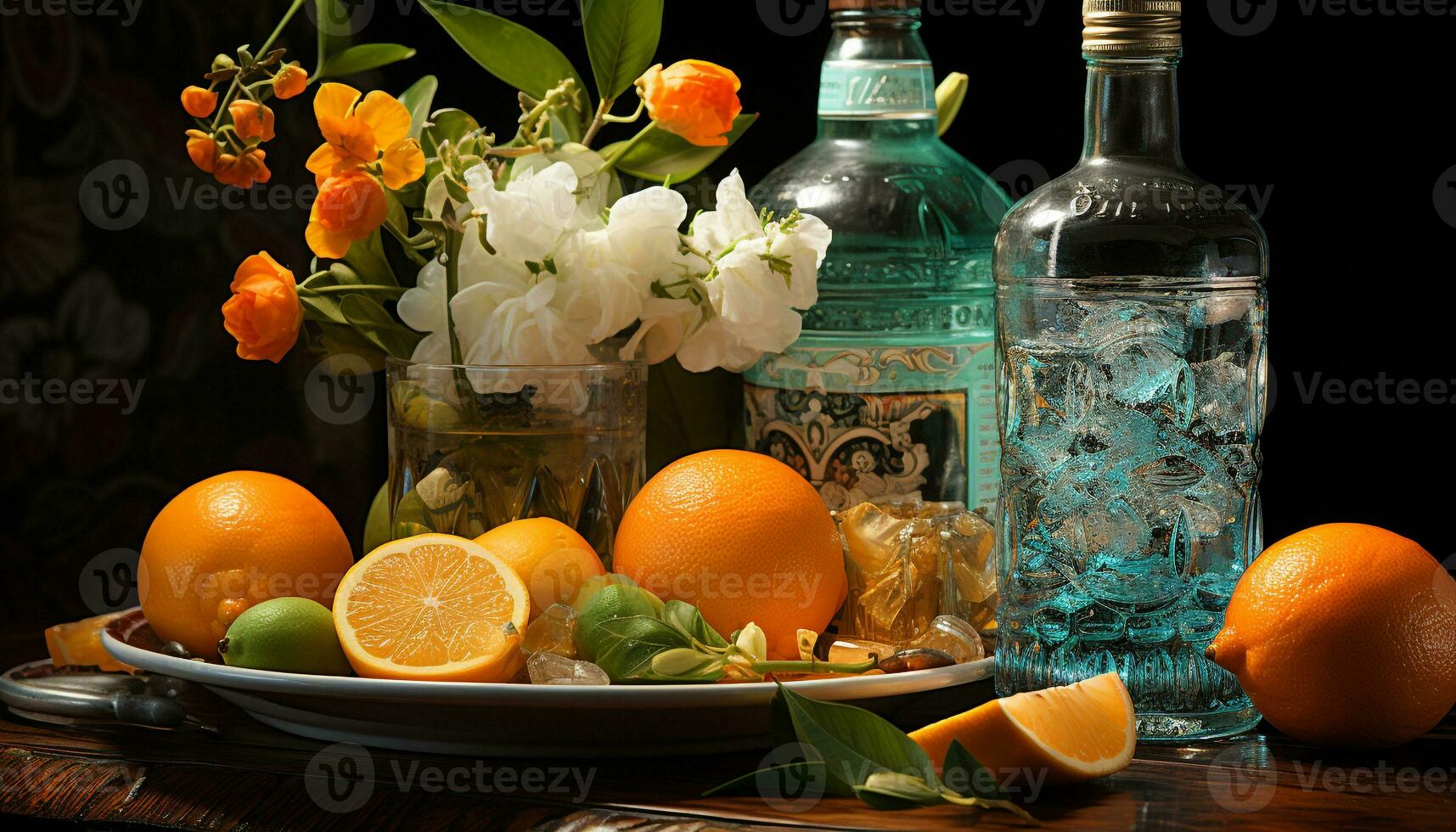 AI generated Fresh citrus fruits on a wooden table, nature healthy refreshment generated by AI photo