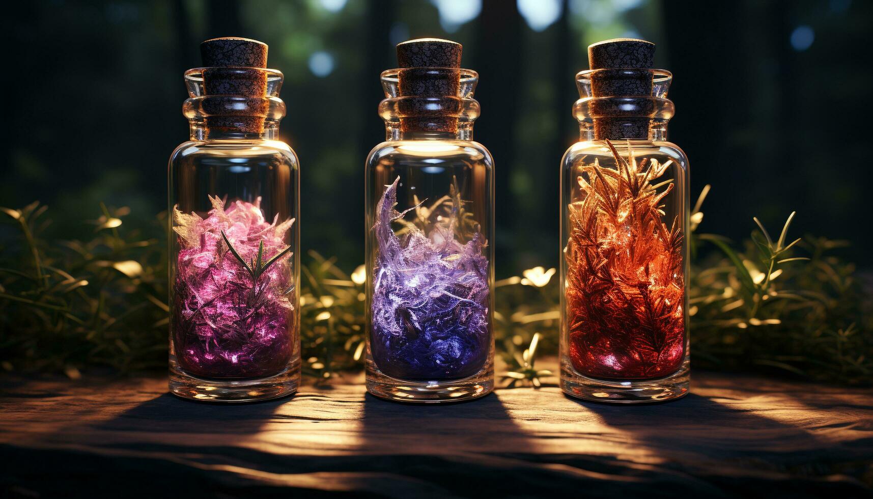 AI generated Freshness in nature a purple flower in a glass bottle generated by AI photo