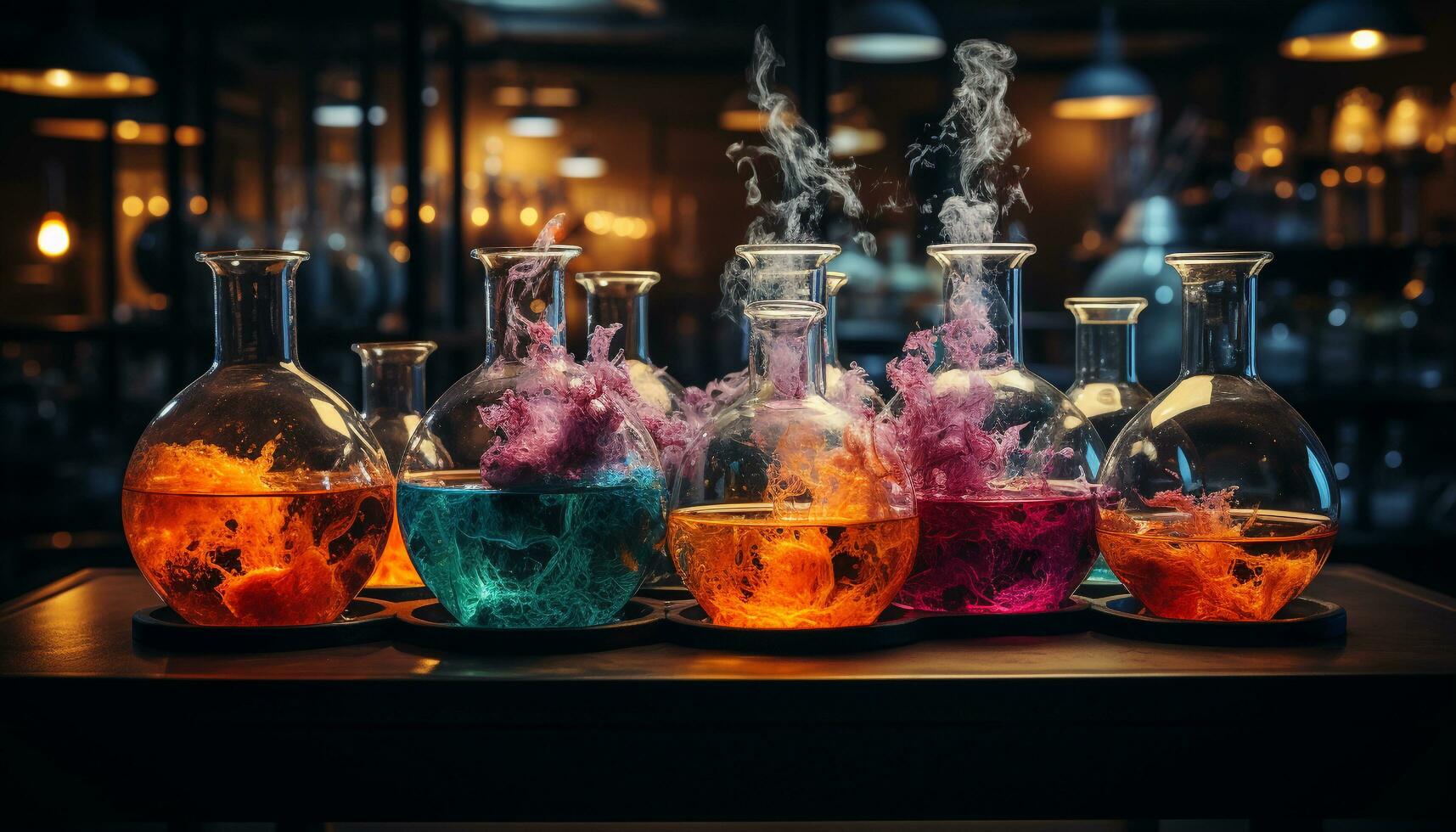 AI generated Nightclub bar counter, glass table, whiskey bottle, cocktail celebration generated by AI photo