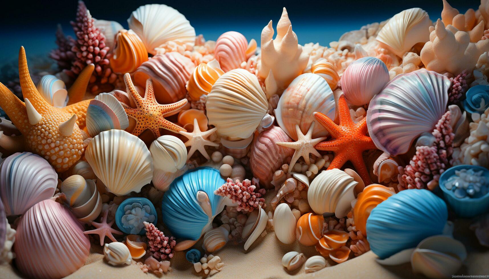 AI generated Underwater beauty starfish, fish, coral, seashell, and tropical variations generated by AI photo