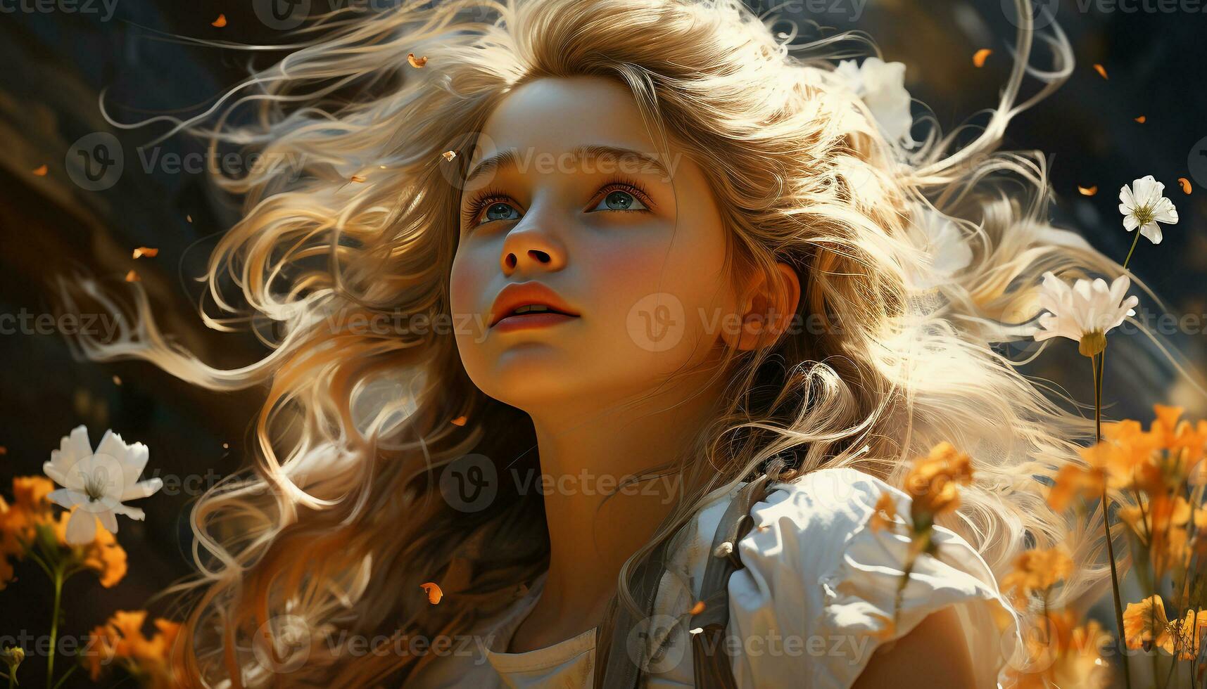 AI generated Young woman enjoying the sunset in a meadow, carefree and happy generated by AI photo