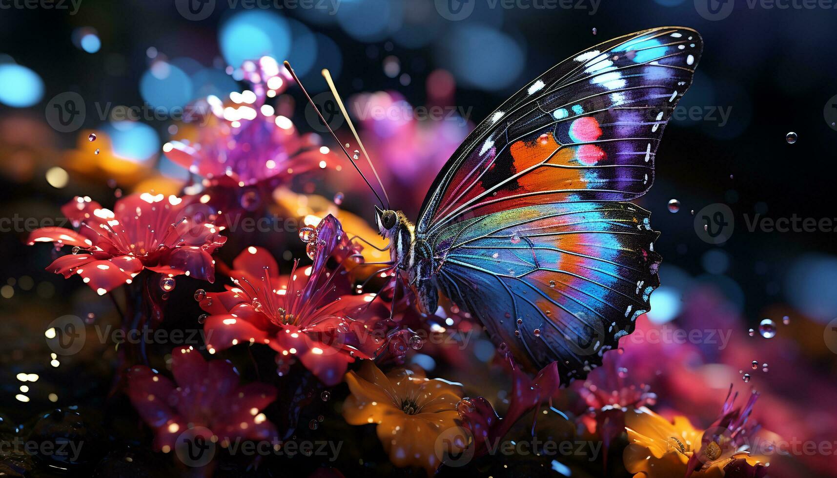 AI generated Vibrant butterfly in nature, flying with elegance among flowers generated by AI photo