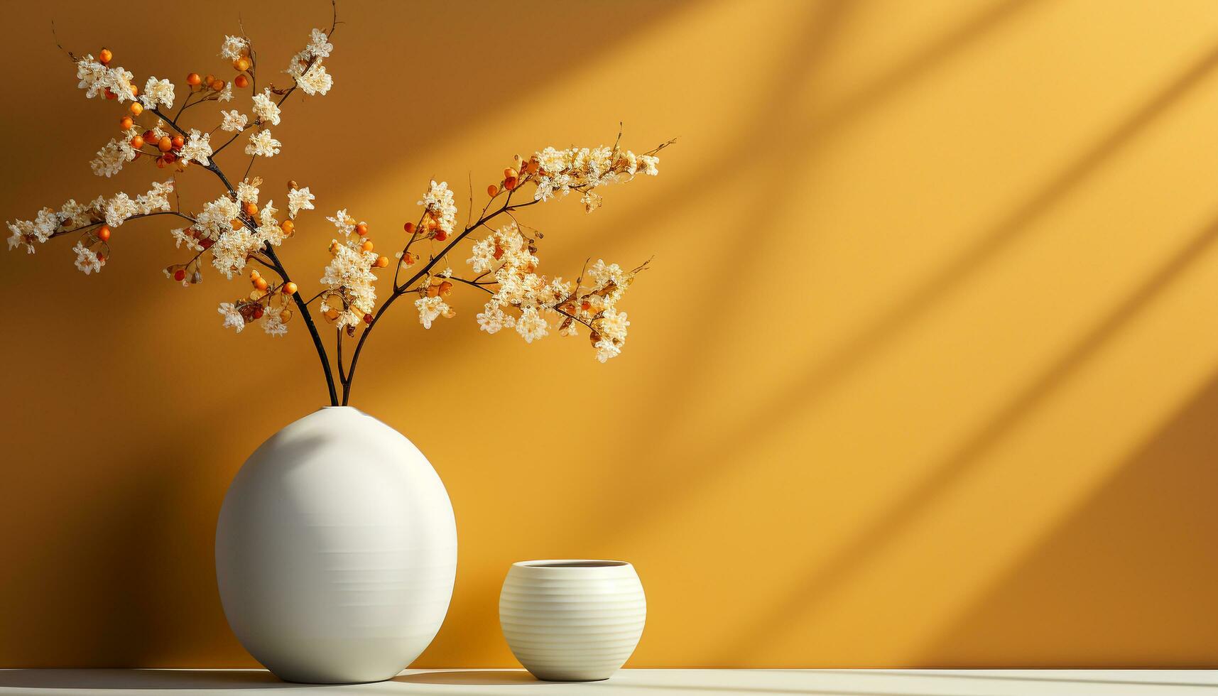 AI generated Yellow flower in vase brings nature beauty to domestic room generated by AI photo