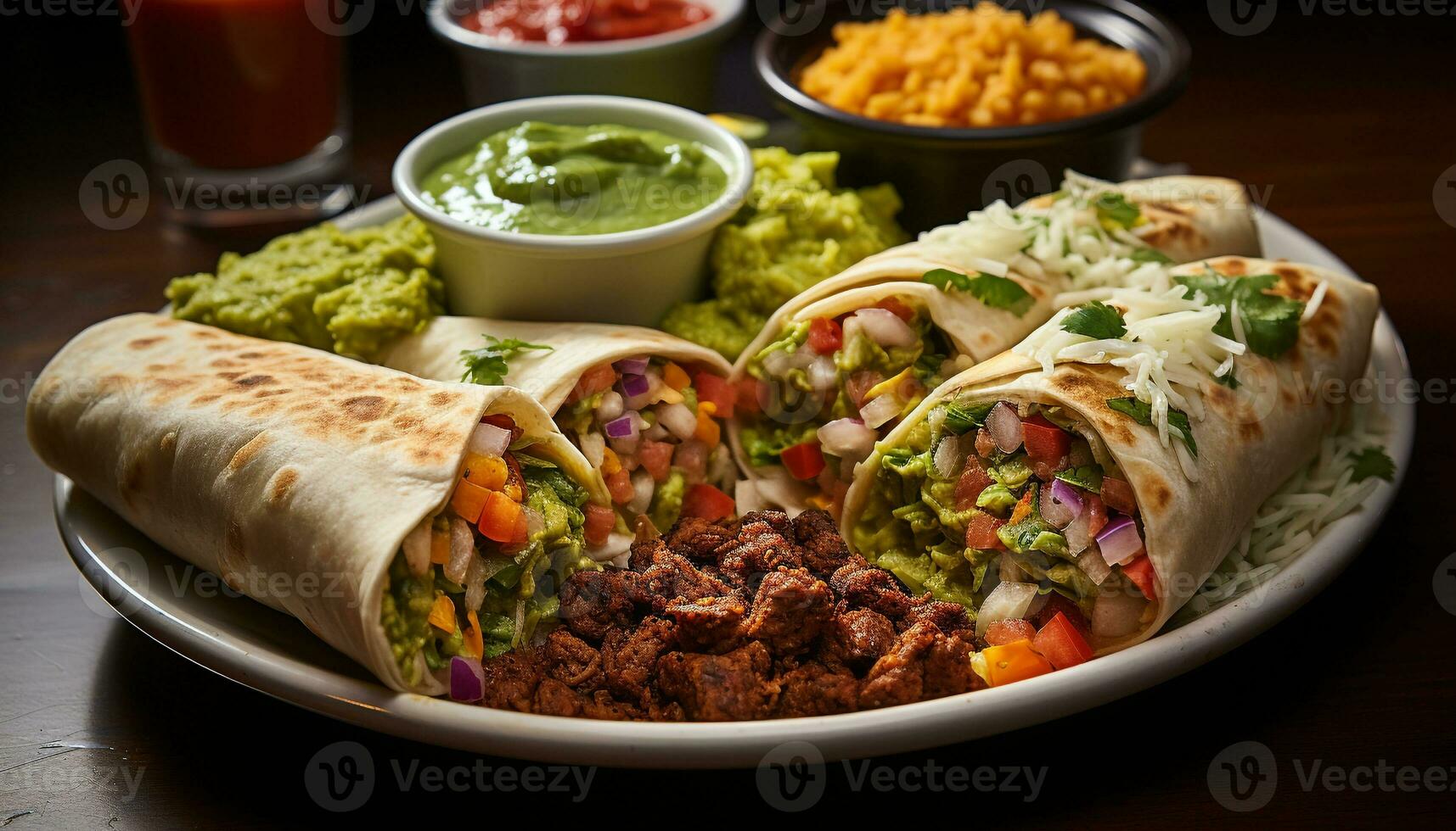 AI generated Gourmet beef taco, homemade guacamole, fresh cilantro, spicy enchilada generated by AI photo