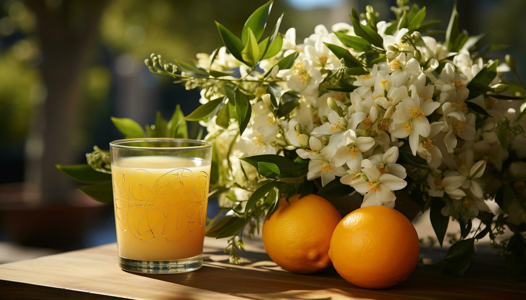 ai generado Fresco agrios Fruta en de madera mesa, naturaleza refrescante verano bebida generado por ai foto