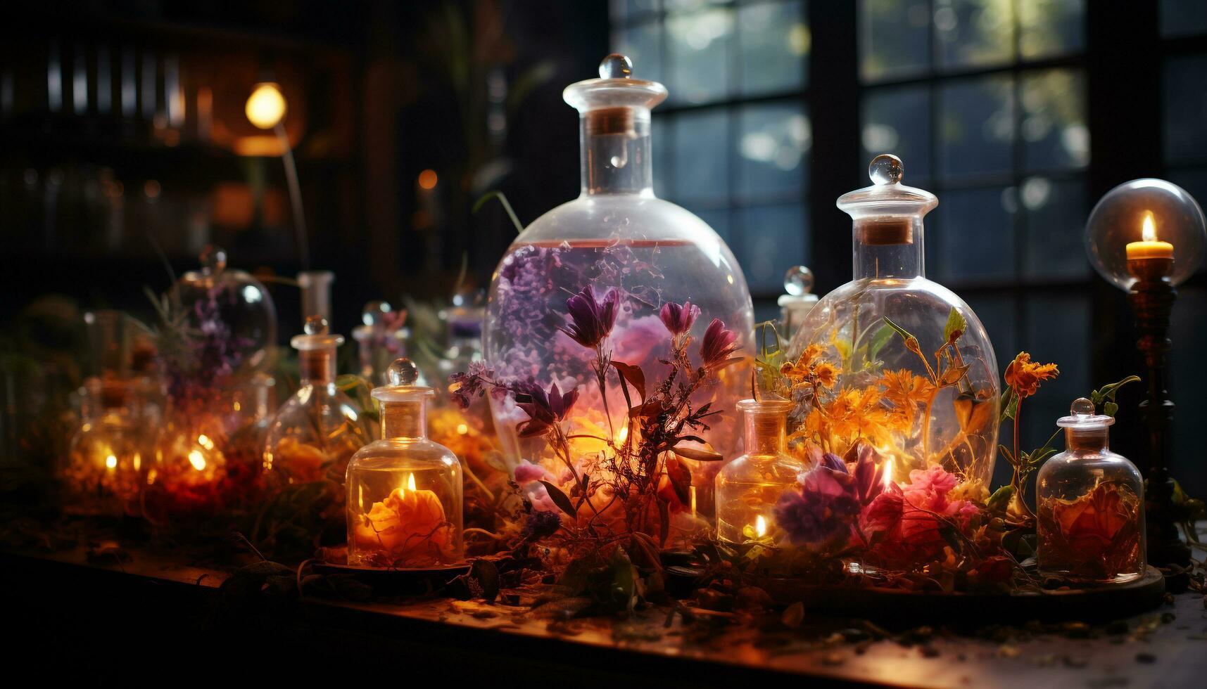 AI generated Aromatherapy candle brings relaxation and spirituality to the night generated by AI photo