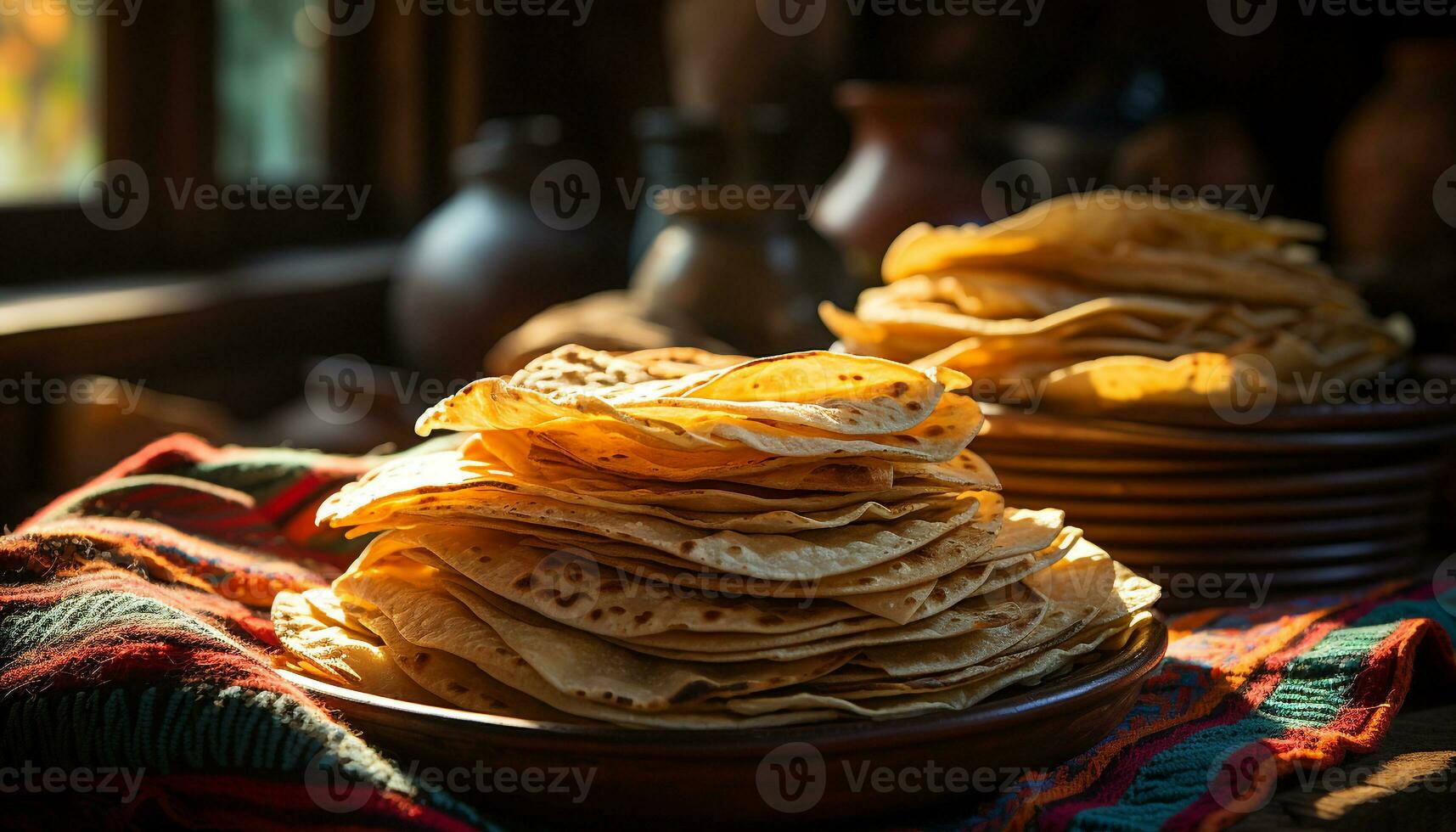 AI generated Homemade pancake stack with fresh fruit, a sweet delight generated by AI photo