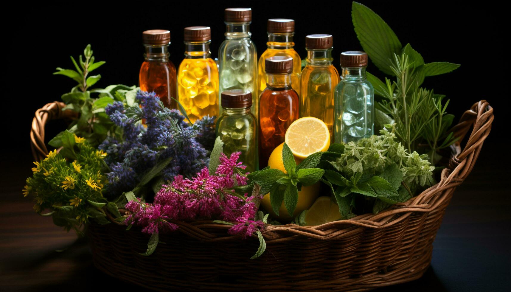 AI generated Freshness and relaxation in nature herbal medicine, scented with mint generated by AI photo