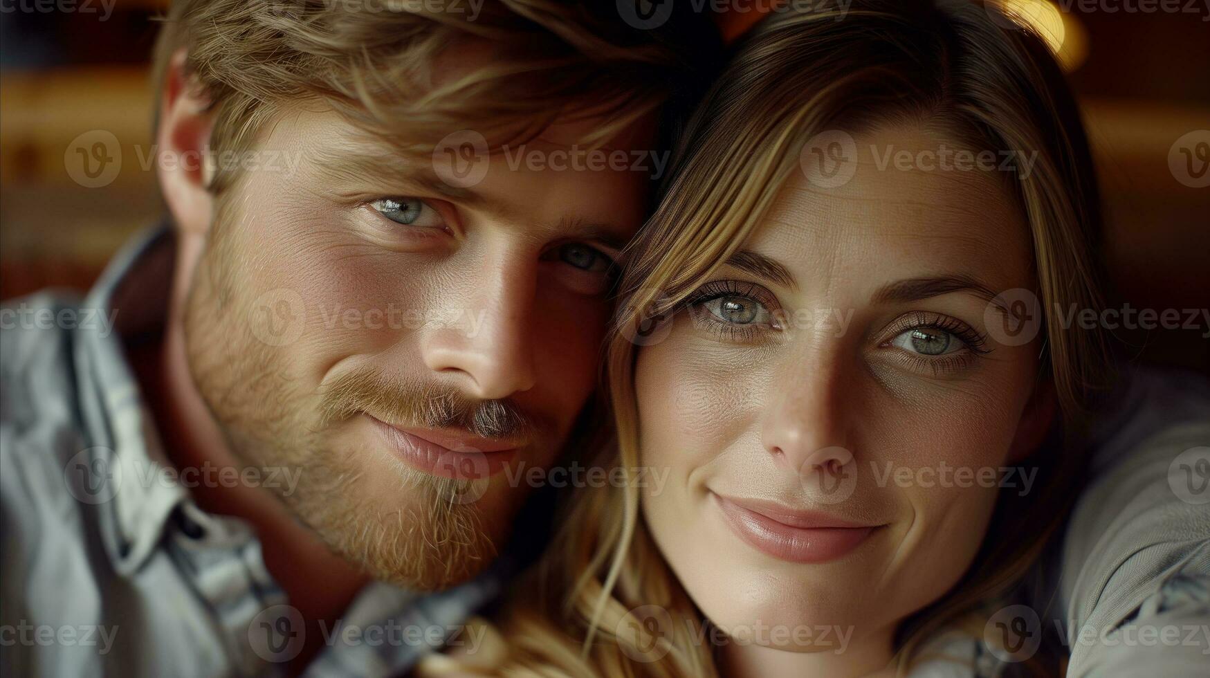 AI generated Affectionate couple embracing and gazing into camera intimately photo