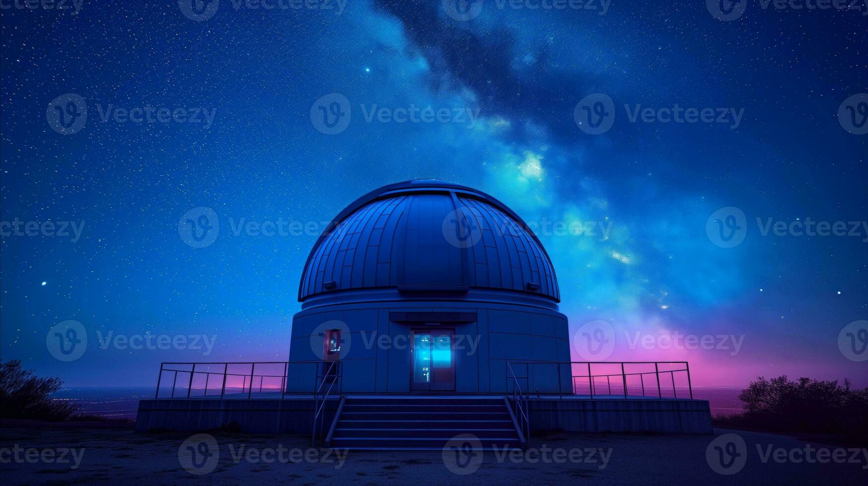 AI generated Astronomical observatory under starry night sky with milky way photo