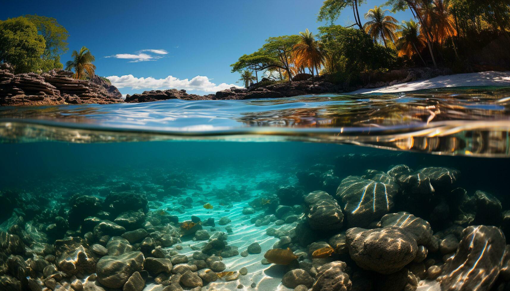 ai generado submarino aventuras pescado nadar en transparente azul tropical marina generado por ai foto