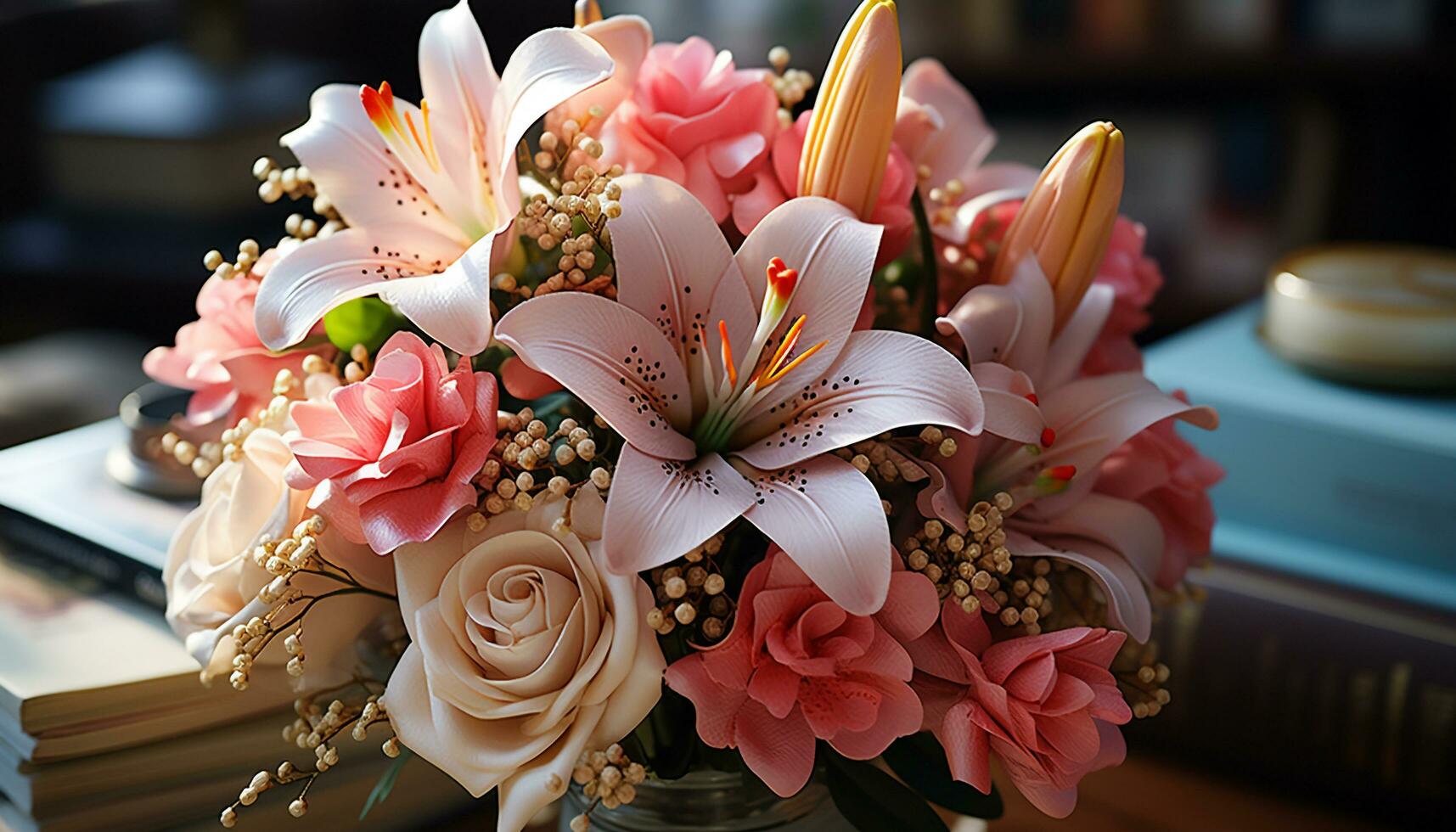 AI generated Freshness and elegance in a bouquet of multi colored flowers generated by AI photo
