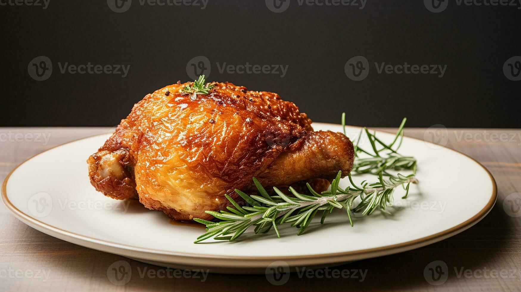 AI generated Fried chicken leg on white plate on minimalistic background, Macro Shot, photo