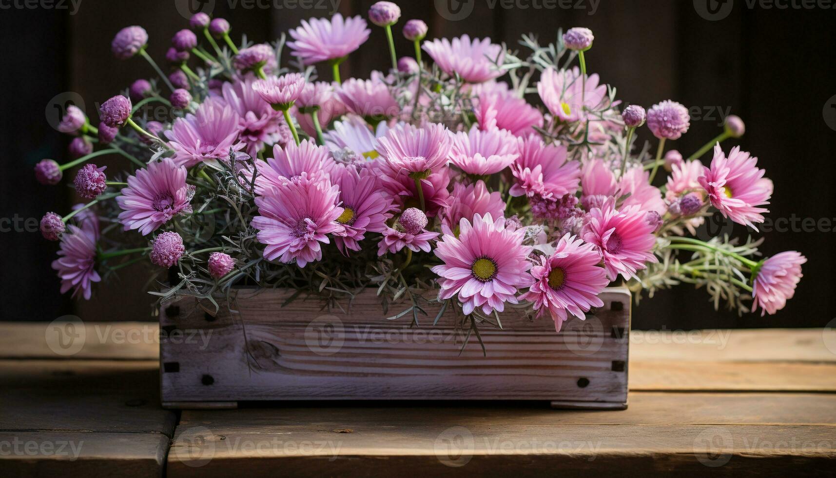 AI generated A fresh bouquet of pink and purple flowers in a vase generated by AI photo