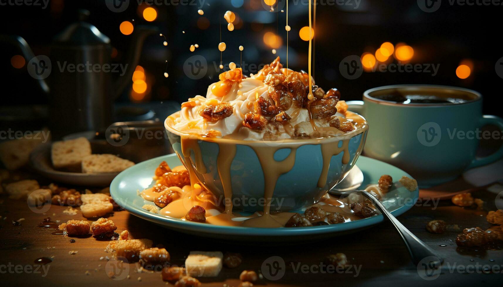 AI generated Homemade dessert sweet cookie with chocolate on rustic wooden table generated by AI photo