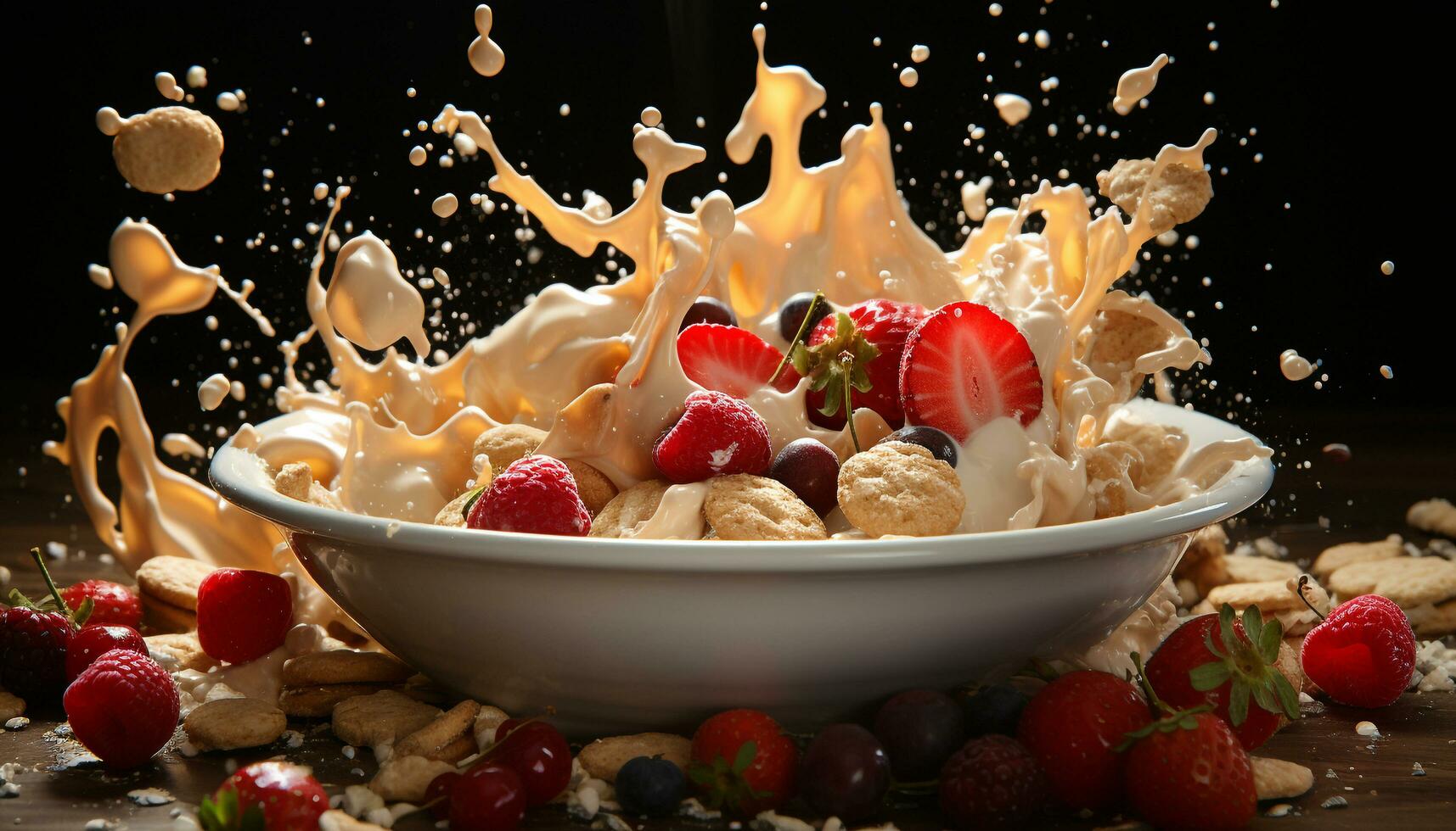 AI generated Freshness and indulgence in a bowl of gourmet dessert generated by AI photo