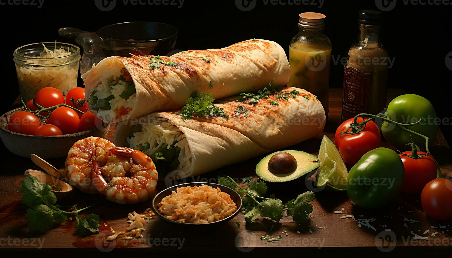 ai generado frescura en un de madera plato A la parrilla taco con guacamole generado por ai foto