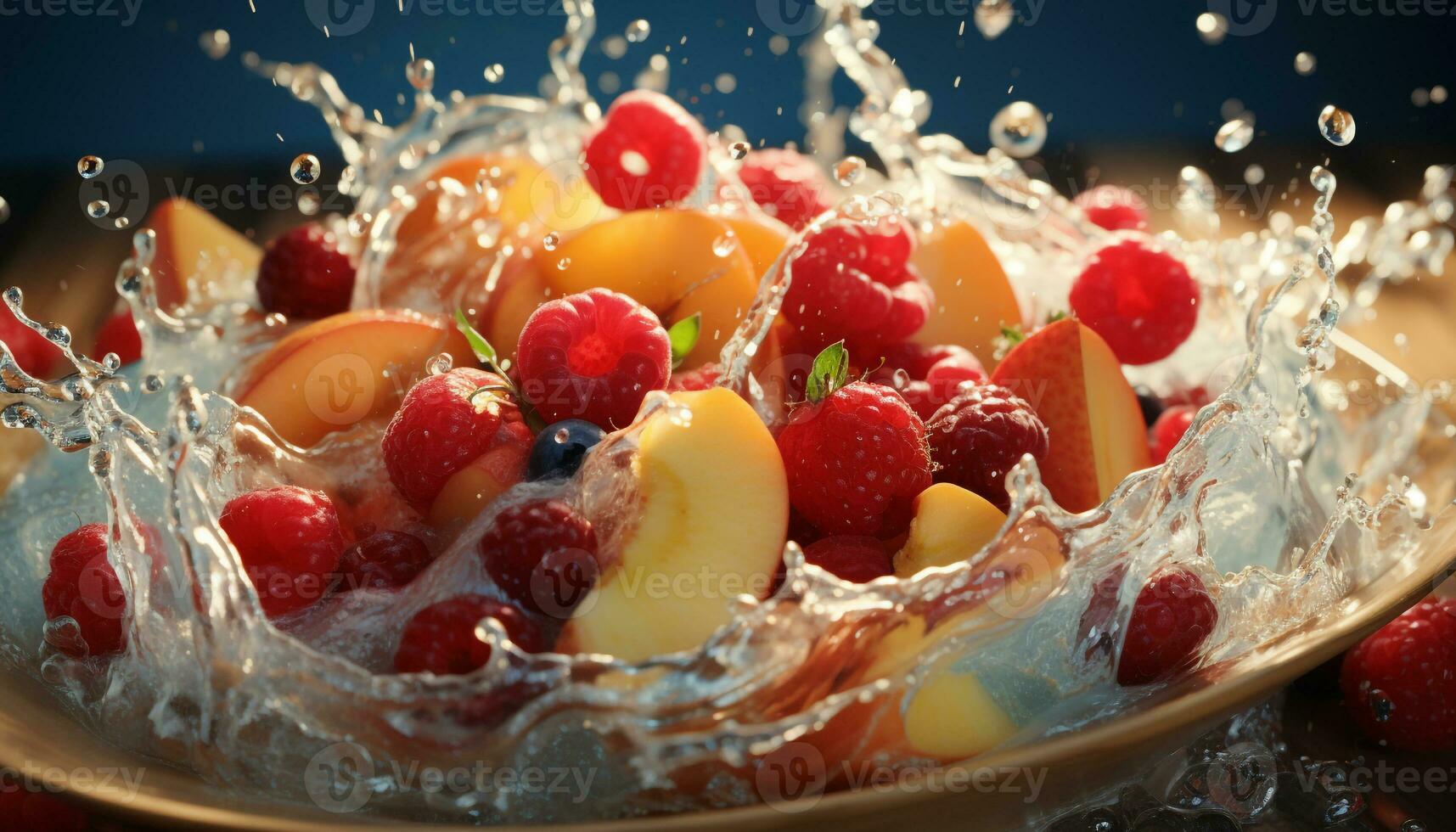 AI generated Freshness and sweetness of summer berries on a colorful plate generated by AI photo