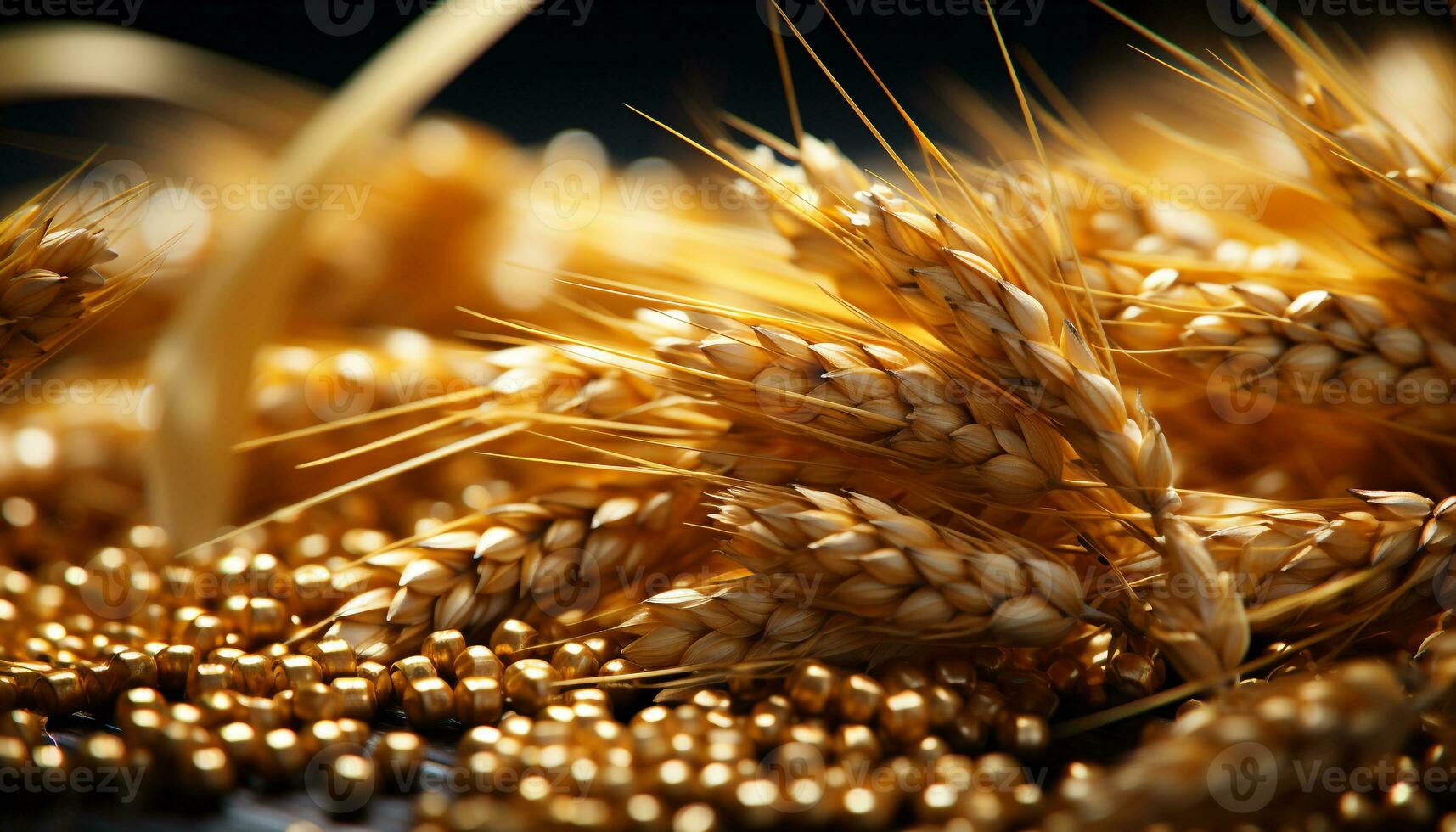 AI generated Fresh, ripe wheat seed on wooden table, nature healthy meal generated by AI photo