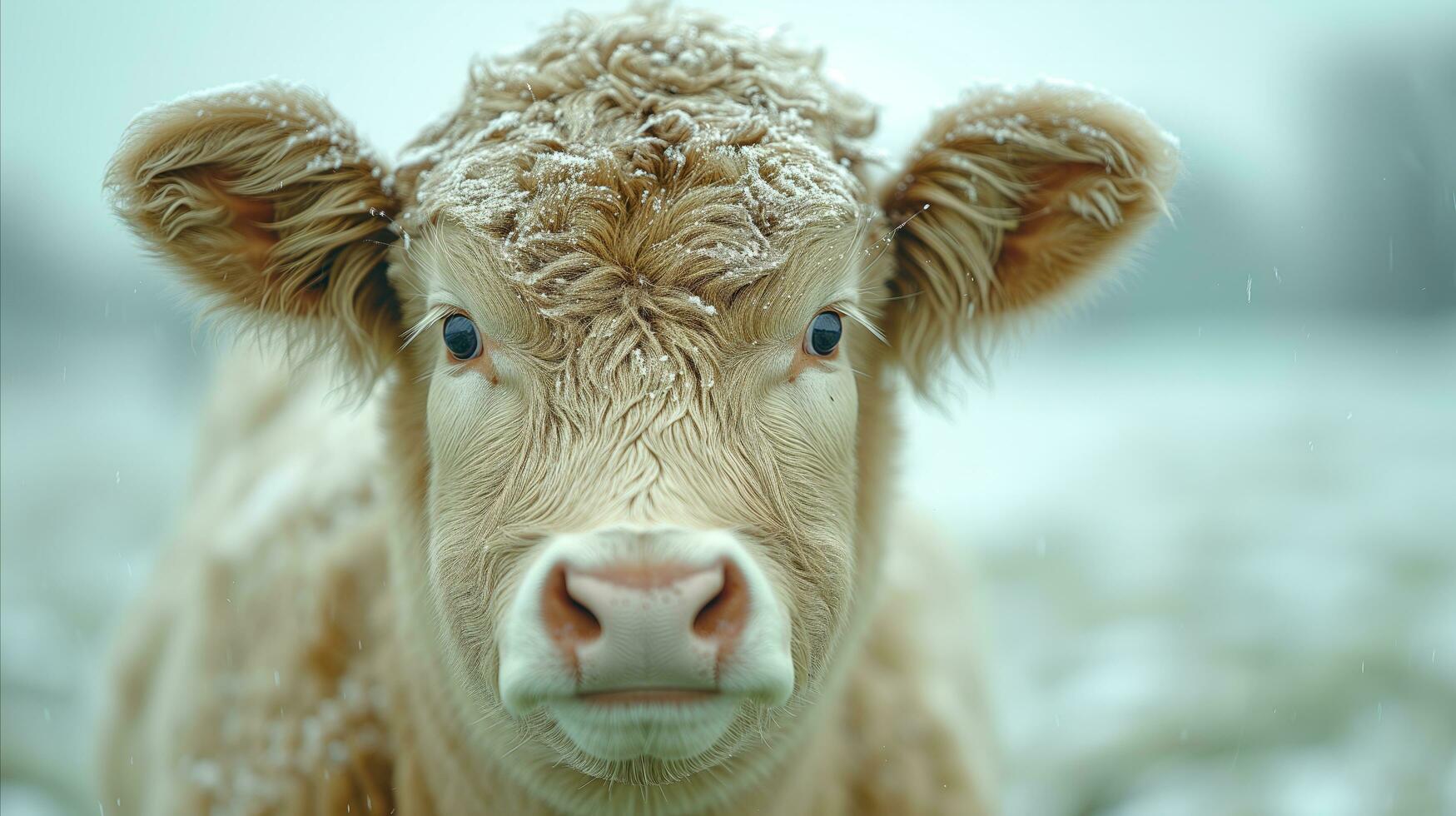 ai generado de cerca retrato de un cubierto de nieve vaca en invierno foto