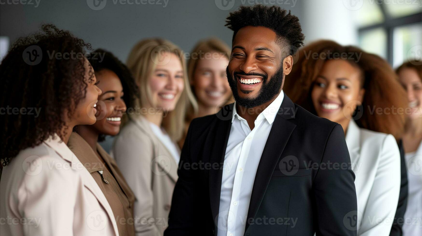 AI generated Happy african american business man in front of business team. photo