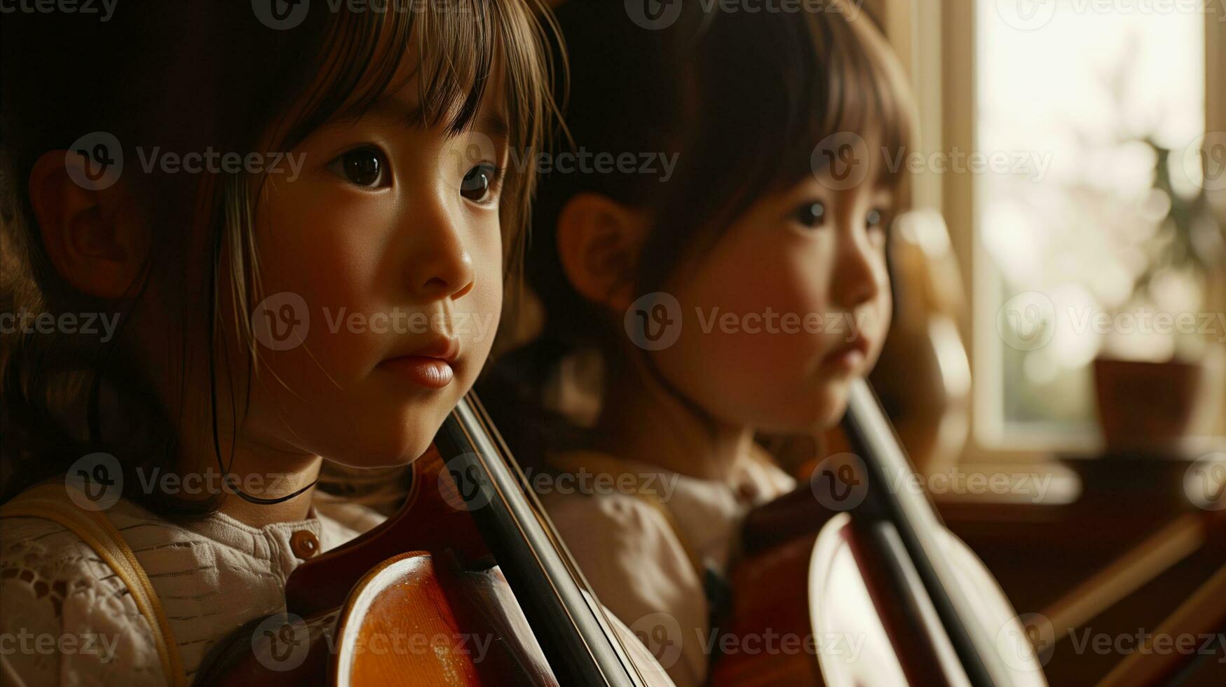 AI generated Two little girls are playing cello. Generative AI photo