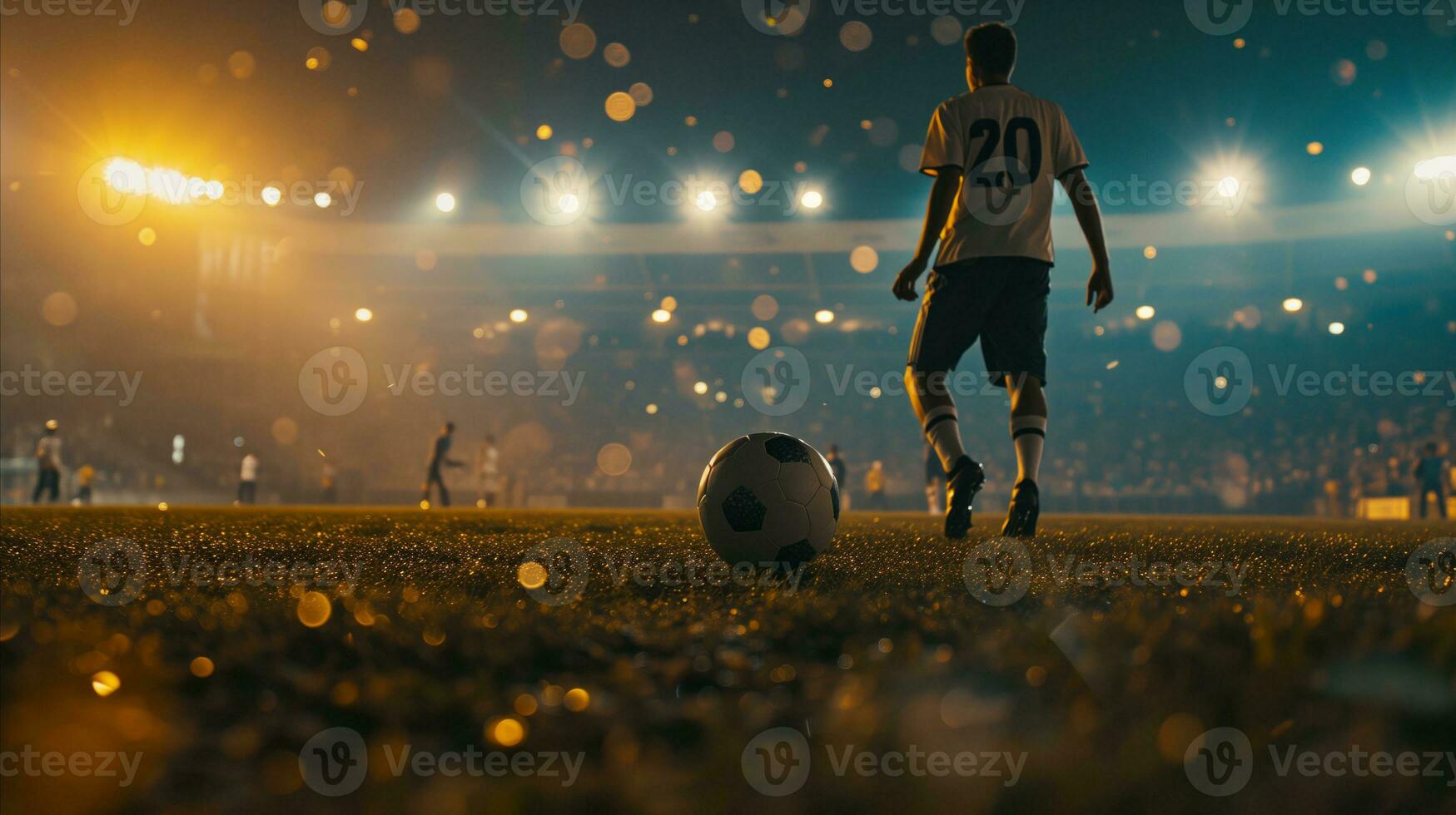 AI generated A soccer player in the middle of a soccer game. Generative AI photo